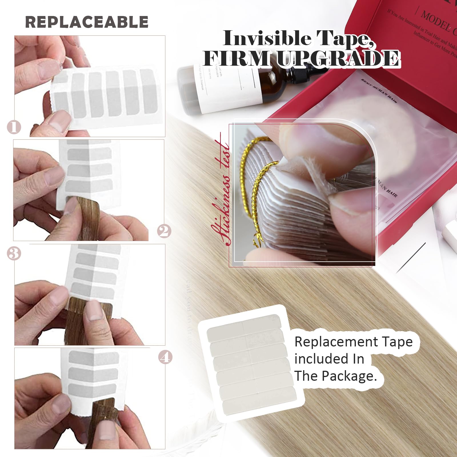 Moresoo Tape Hair Extensions Blonde Tape in Human Hair Extensions Ash Blonde with Platinum Blonde Real Human Hair Extensions Tape in 12 Inch 20 Pieces/30g #P18/613
