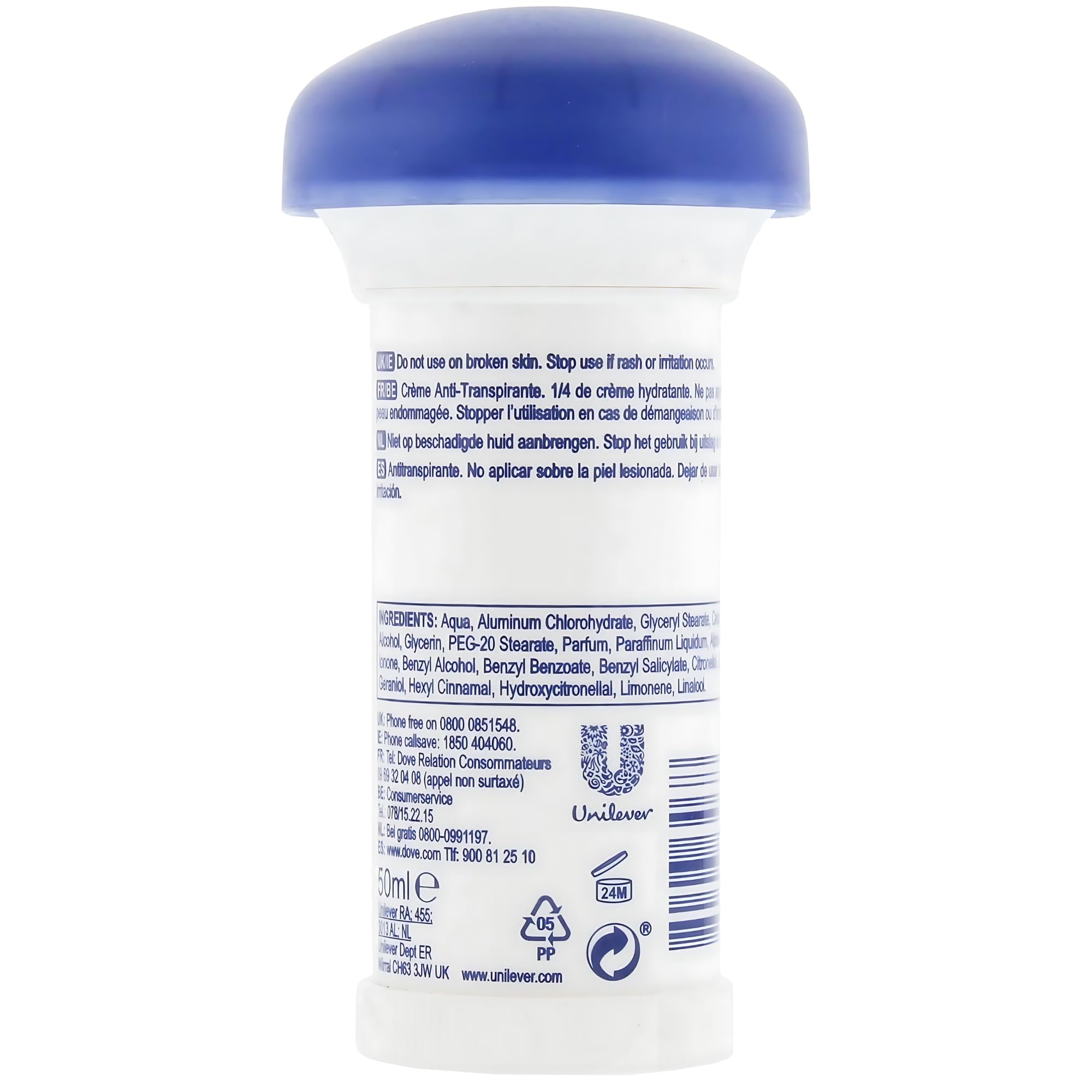 Dove Original Anti-Perspirant Deodorant Cream, 24-Hour Sweat and Odor Protection, 50ml, Moisturizing and Gentle on Sensitive Skin, Long-Lasting Freshness, Pack of 6