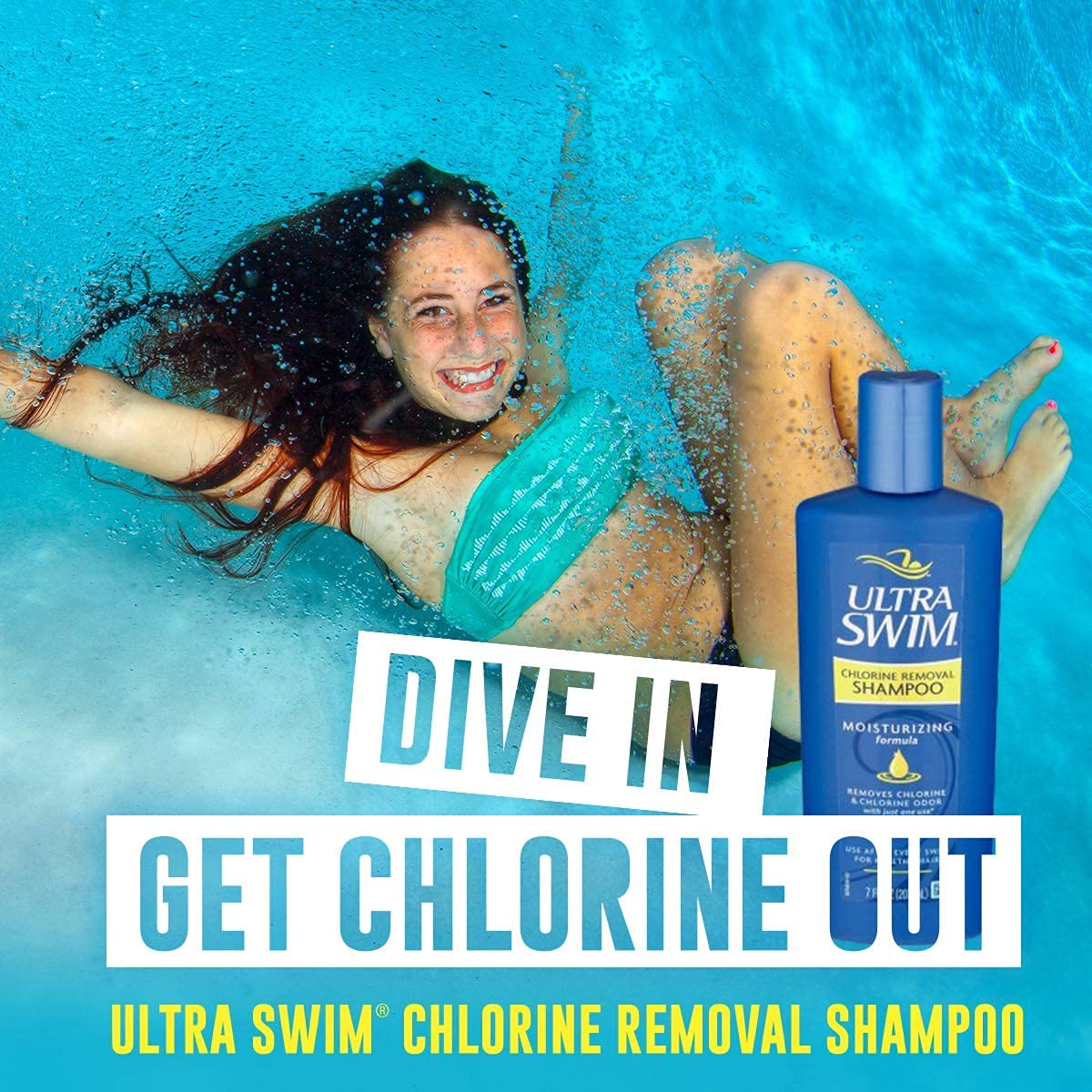 UltraSwim Chlorine Removal Shampoo. Moisturising Formula. Removes Chlorine and Chlorine Odour With Just One Use, Can Be Used After Every Swim. 207 Millilitres