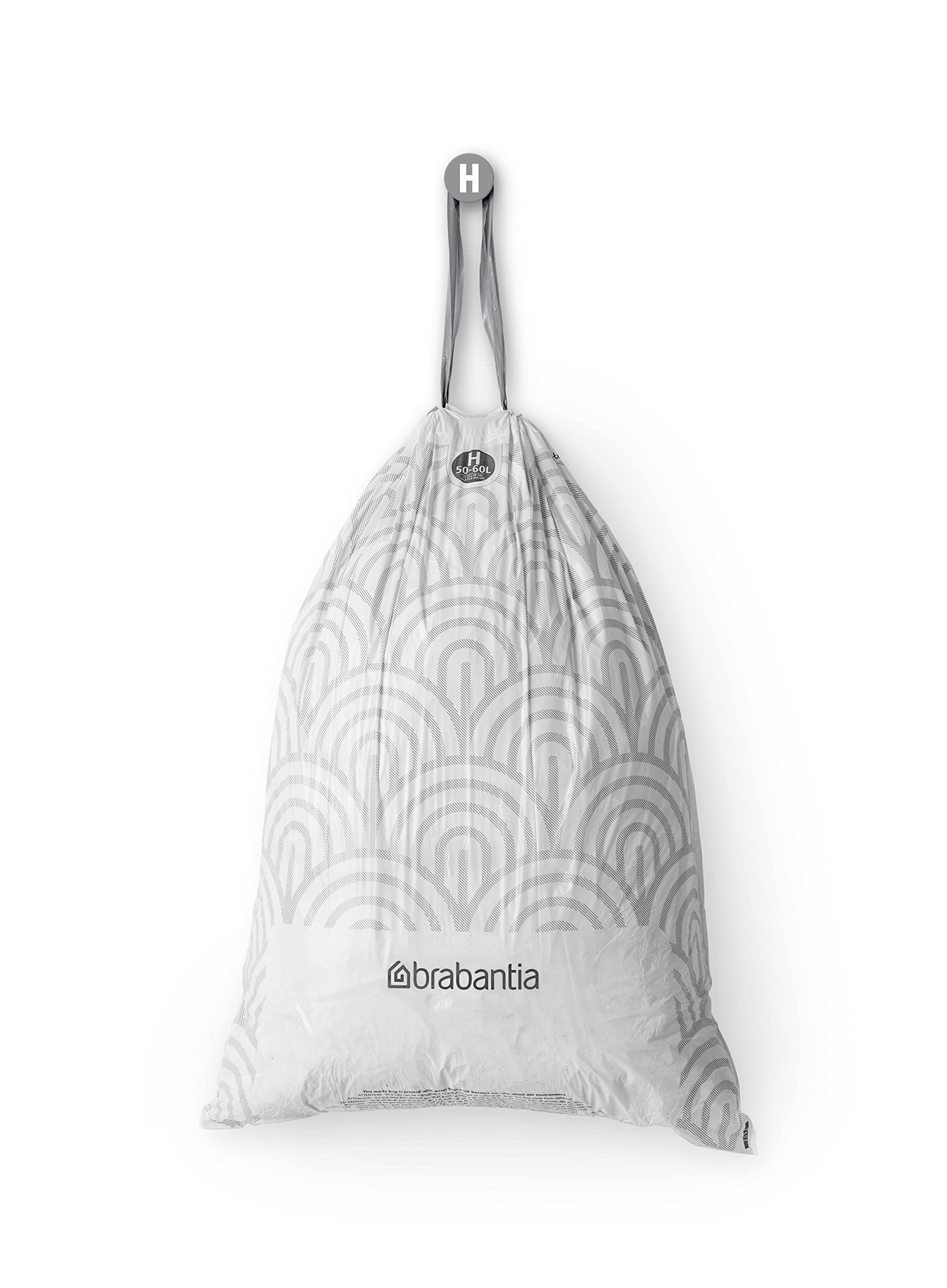 Brabantia PerfectFit Trash Bags (Size H/13.2-16 Gal) Thick Plastic Trash Can Liners with Drawstring Handles (120 Bags)