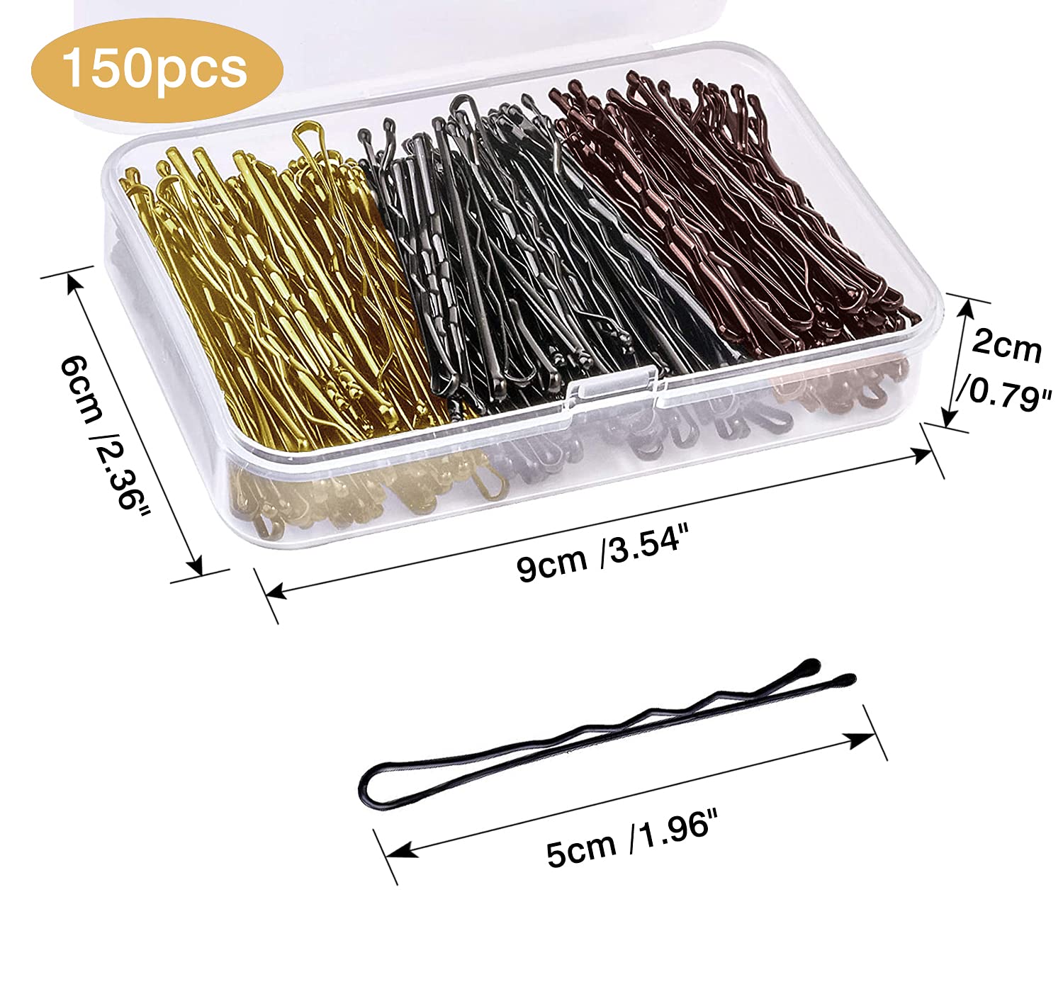 150 PCS Bobby Pins, 2 Inch Hair Clips for Women's Hair Styling with Storage Box (Black, Blonde, Brown)