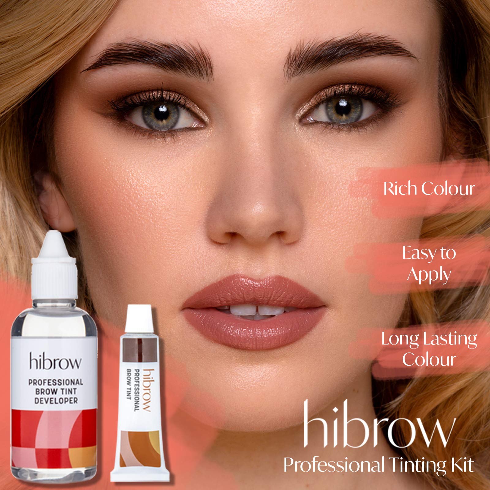 Hi Brow Professional Tinting Kit - Eyebrow Dye Full Size Set - 15ml Tint, 50ml Tint Developer, Glass Mixing Dish, Dual End Brush, Mascara Wand, Orange Wood Stick (Light Brown)