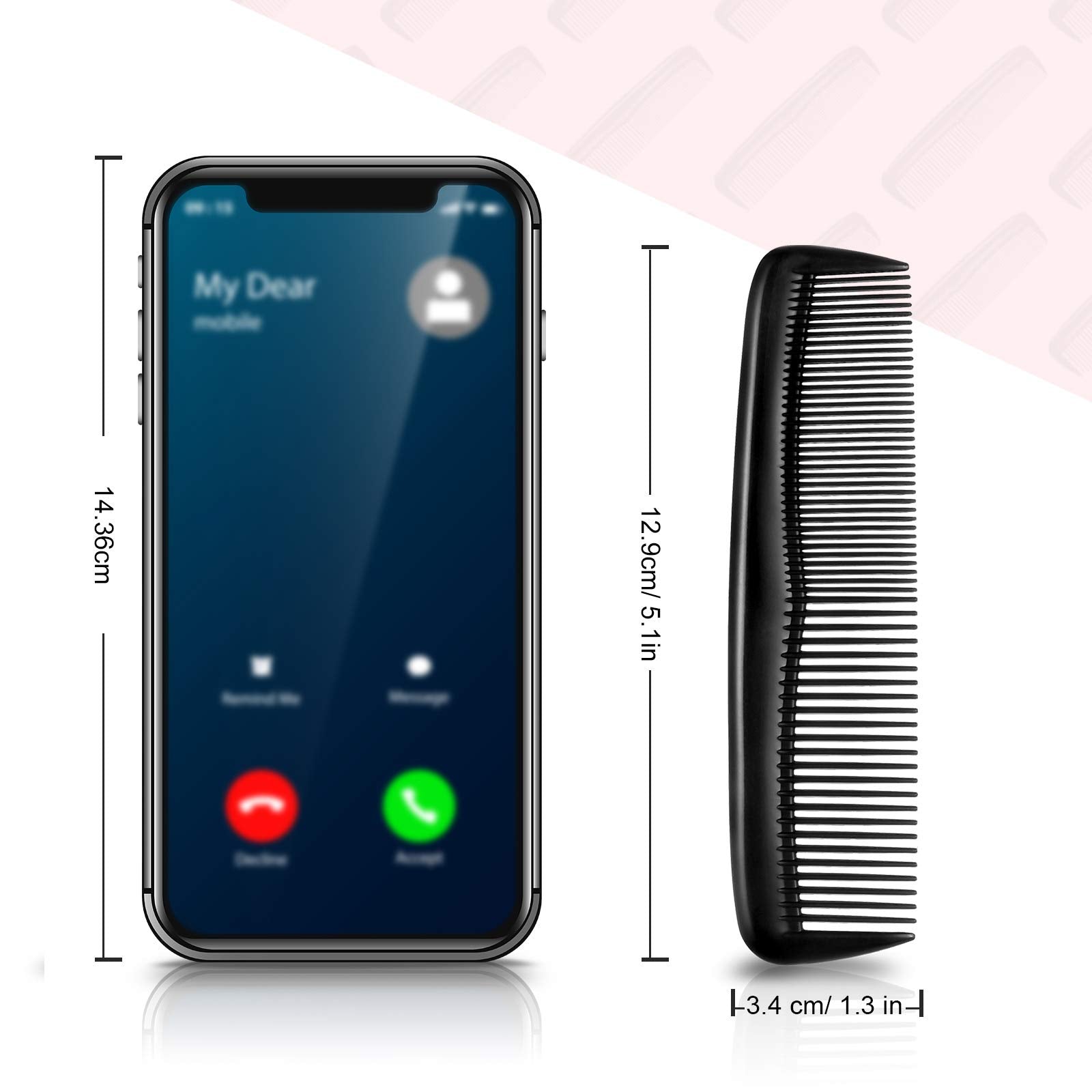 4 Pieces Black Hair Combs Plastic Pocket Combs Fine and Standard Tooth Hair Cutting Comb Fine Dressing Styling Combs Hairdressing Barber Salon Comb for Women Men Hair Care Tool
