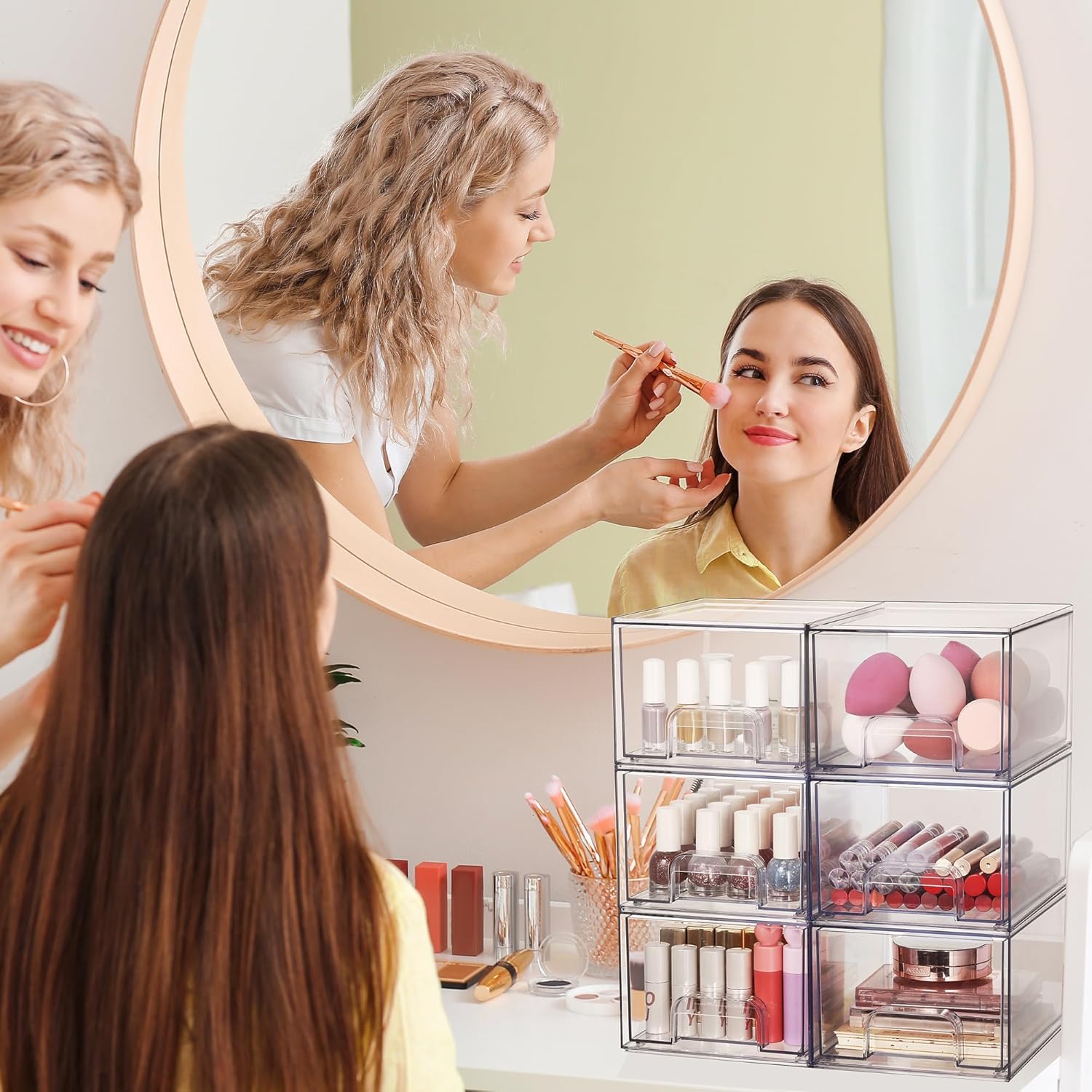 Vtopmart 4 pack Clear Stackable Storage Drawer, 4.4 Inch Tall Acrylic Bathroom Makeup Organiser, Plastic Storage box for Vanity, Under Sink, Kitchen Cupboard, Pantry, Home Organization