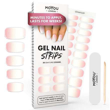 MOYOU LONDON Semi Cured Gel Nail Strips - 20 Pcs. Nail Wraps for Salon-Quality Manicure - Works with Any UV Lamp - Easy to Apply, Trim, & Remove Gel Stickers