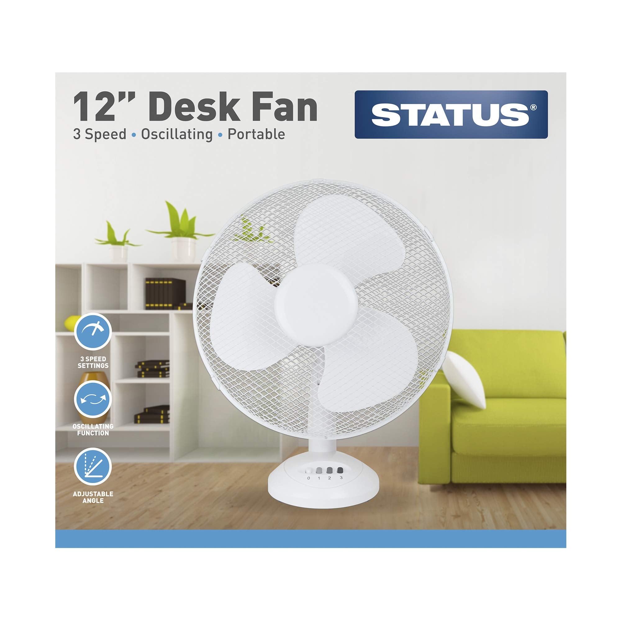 Status Portable 12 Inch Oscillating Desk Fan