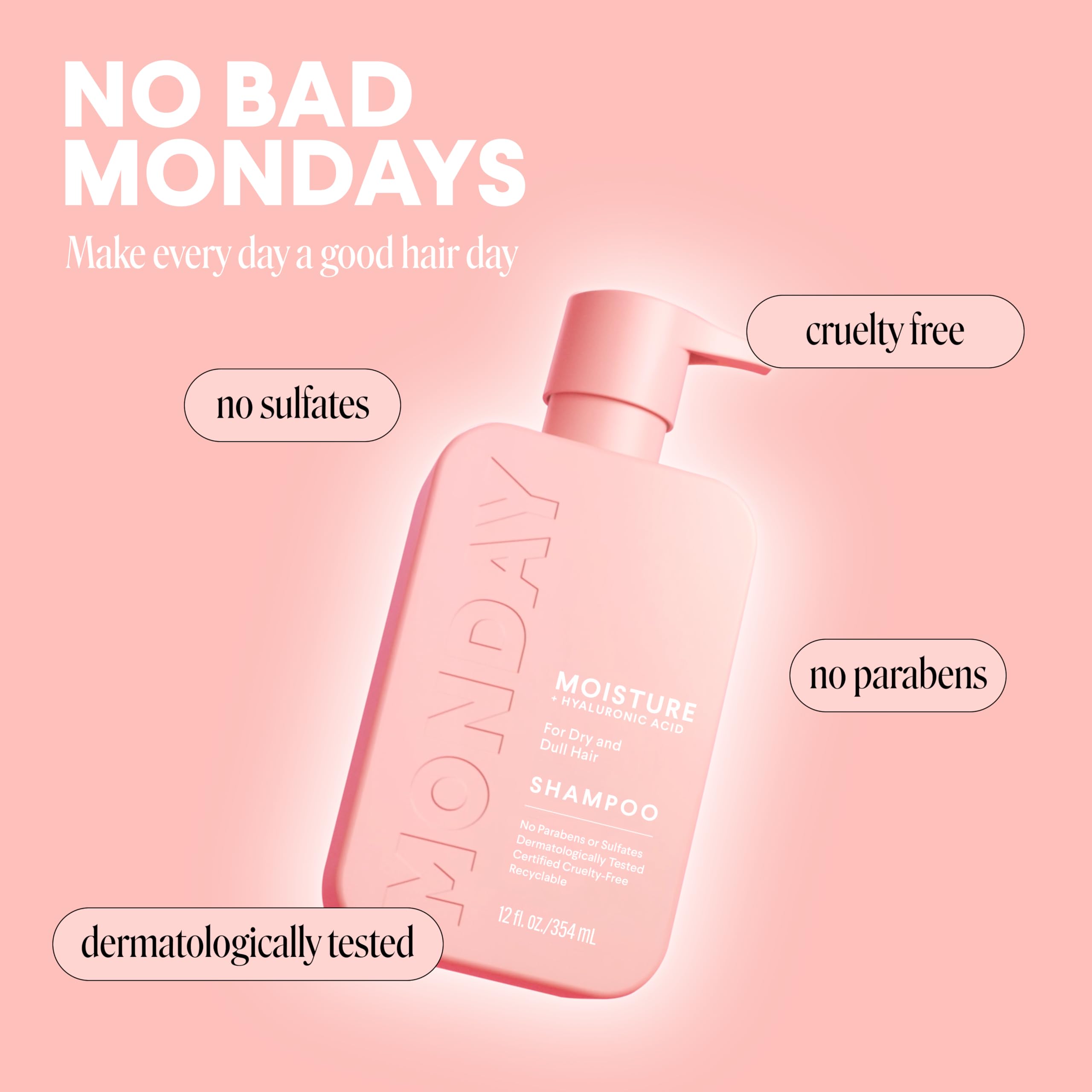 MONDAY Haircare 4 x 350 ml MOISTURE Shampoo with Hyaluronic Acid & Shea Butter for Dry & Dull Hair