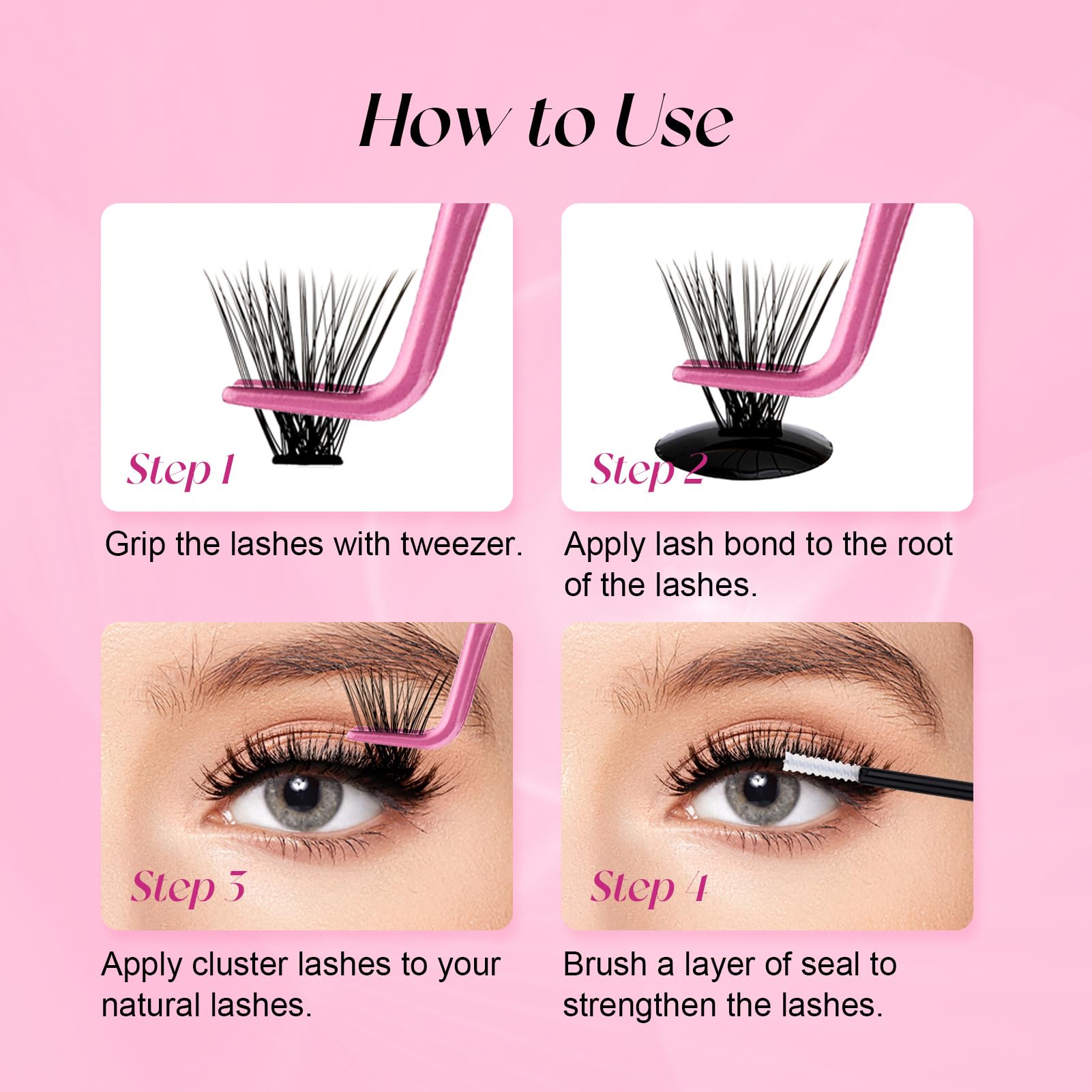 FADLASH Individual Eyelashes 200Pcs Cluster Lashes 8-16mm Mix Eyelash Extension Kit 0.07 D Curl DIY Lash Extensions Soft Lashes Individual Cluster Wispy Lash Clusters with Bond and Seal and Tweezers