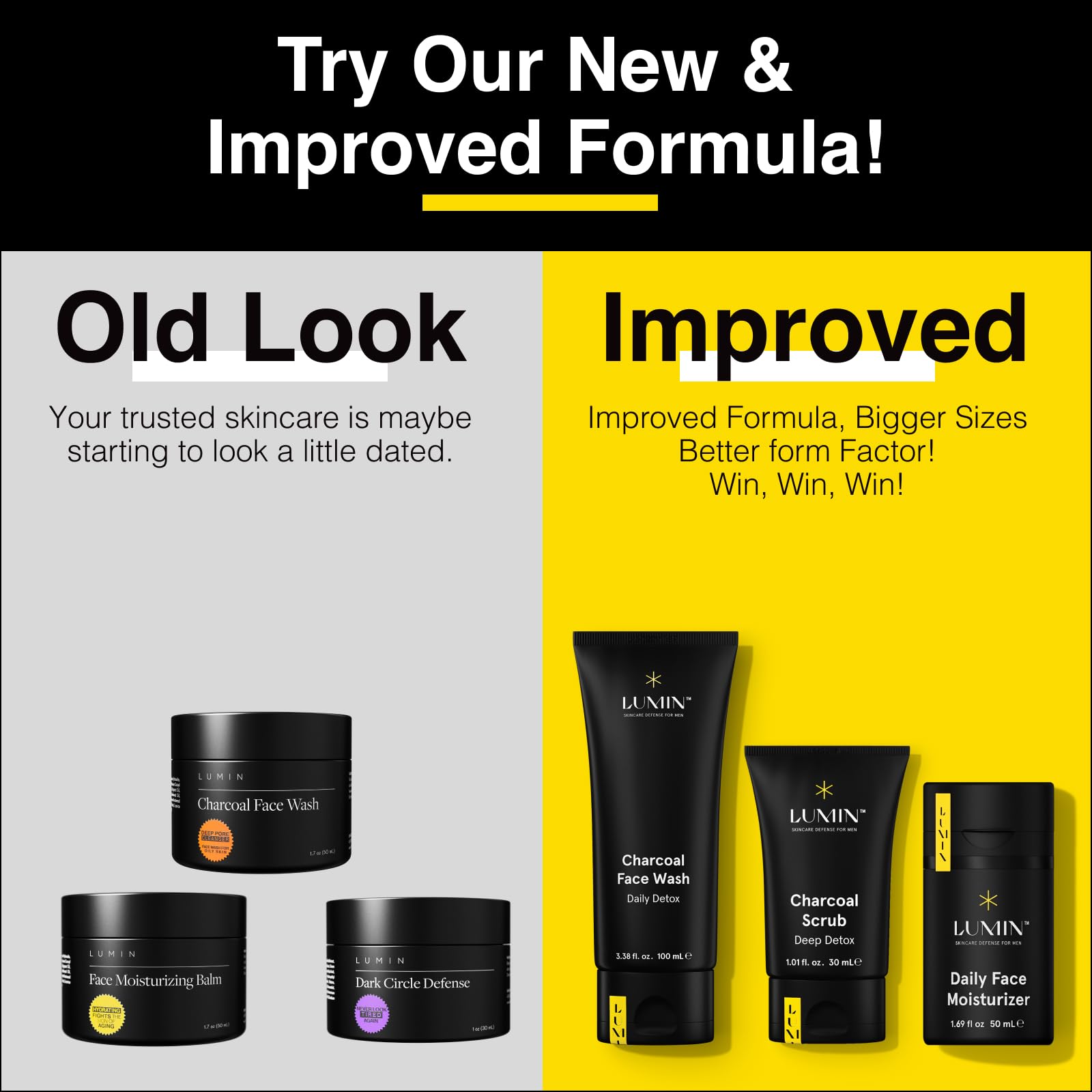 Lumin Men’s No-Nonsense Charcoal Cleanser/FaceWash (1.7oz.): Unclog Pores of Oil, Dirt and Pollution - Experience a Smooth and Fresh Face-Korean Made Grooming for the Modern Man - Reach Your Best Look