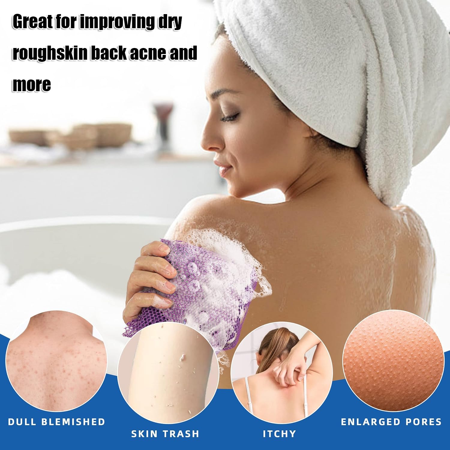 2Pack African Net Sponge Bath Body Exfoliating Scrubber Mesh Exfoliating Bath Sponge Back Scrubber Skin Smoother Deep Cleaning for Men & Women Shower/Stocking Stuffer Body Washing (Black+Pink)