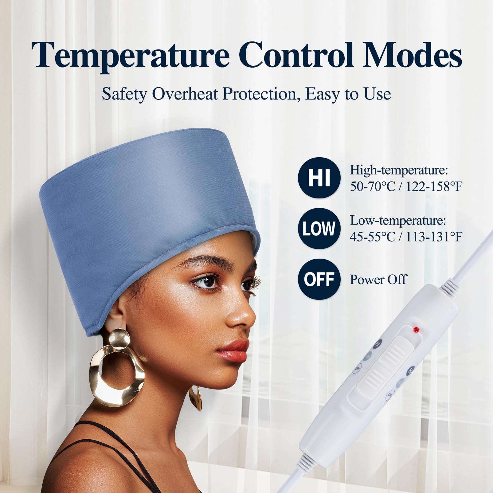 Hair Cap Treatment Steamer - Deep Conditioning Thermal Heat Caps Electric for Afro Hair Hot Care Hat Home Spa with 2 Mode/Blue (UK Plug)