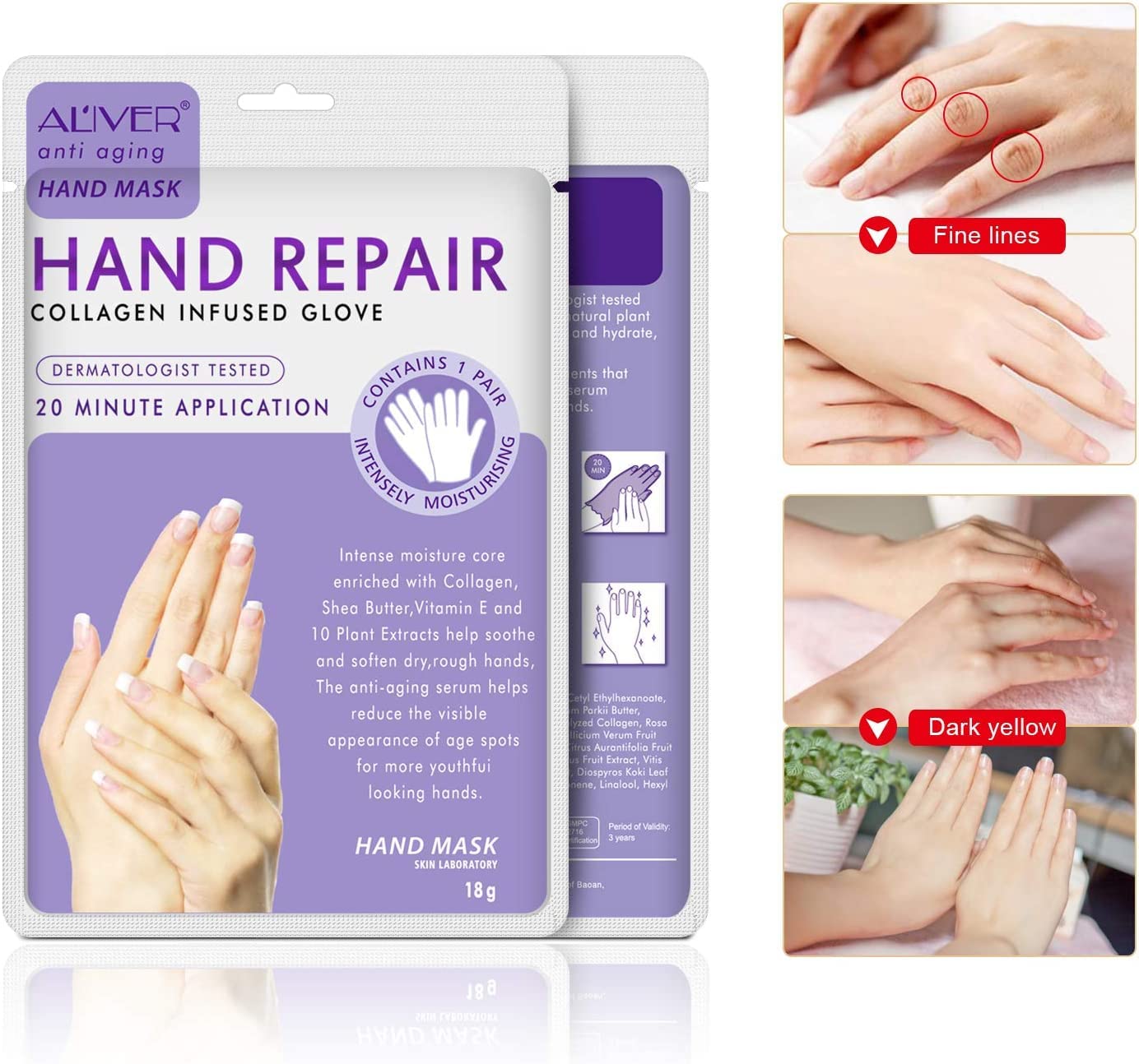 CCKULOOB Hand Mask, 6 Pairs Super Hydrating Hand Mask Moisturizing Hand Mask that Enriched with Collagen, Shea Butter, and Vitamin-E to Revive Dry, Rough and Cracked Skin (6 Lavender)