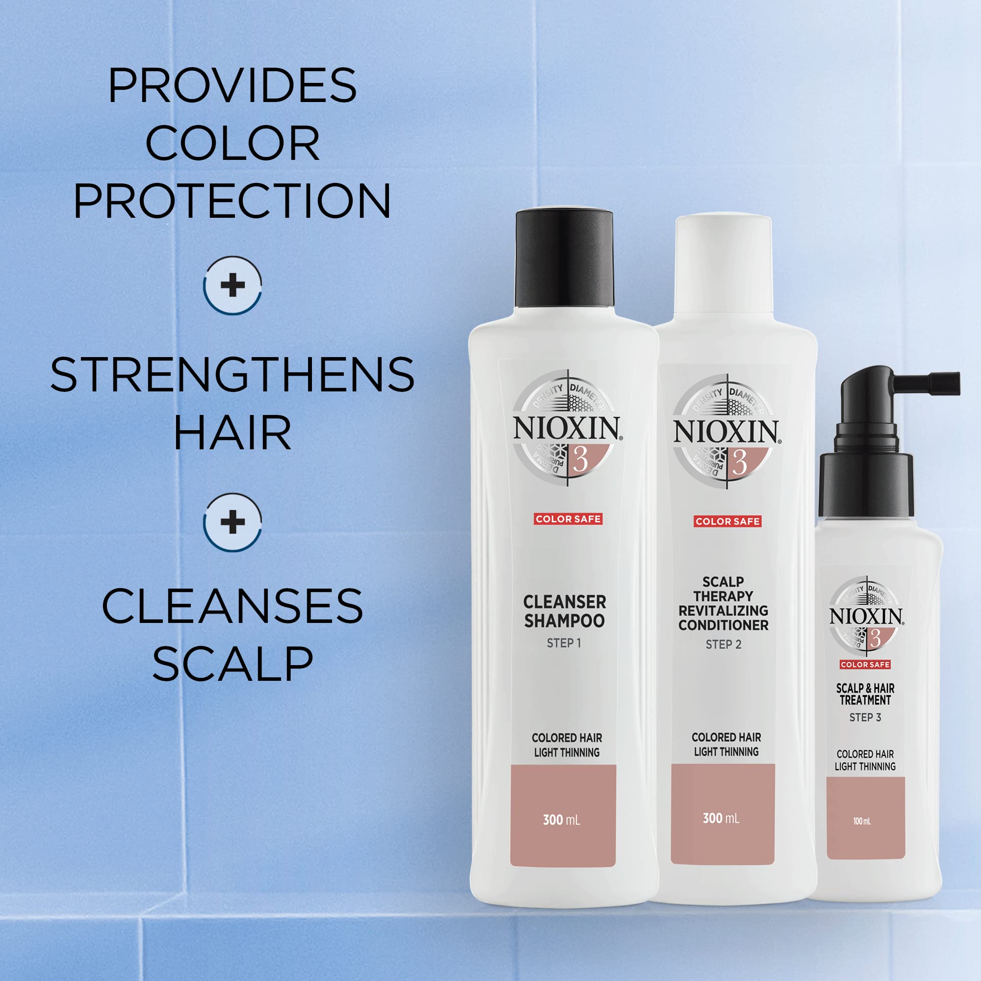 Nioxin 3-Part System | System 3 | Coloured Hair with Light Thinning Hair Treatment | Scalp Therapy | Hair Thickening Treatment | Cleanser Shampoo | 1000 ml