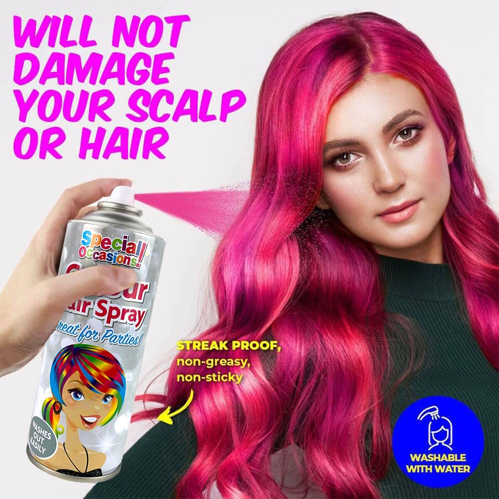 Zopper 6 x 200ml Hair Spray Multi Colour for Special Occasion Temporary Washable Fancy Dress Up Hairspray Can