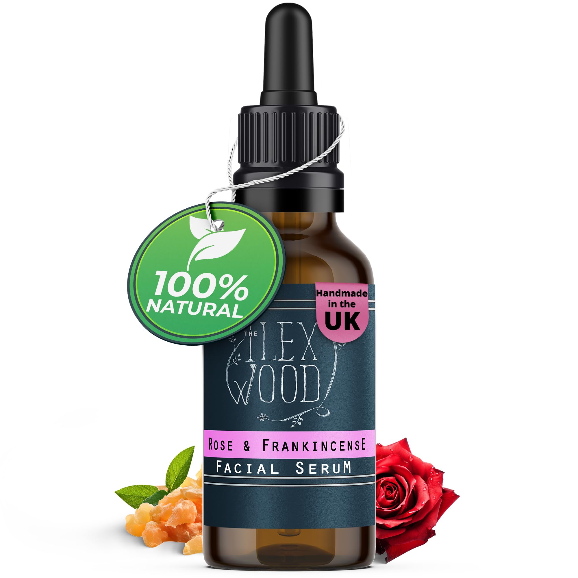 The Ilex Wood - Rose and Frankincense Face Serum - 100% Natural, Vegan, Moisturising, Anti Ageing, Wrinkle & Line Reducing Ingredients, Cruelty Free, Palm Oil Free, Plastic Free, Handcrafted - 20ml (0.68 fl oz)