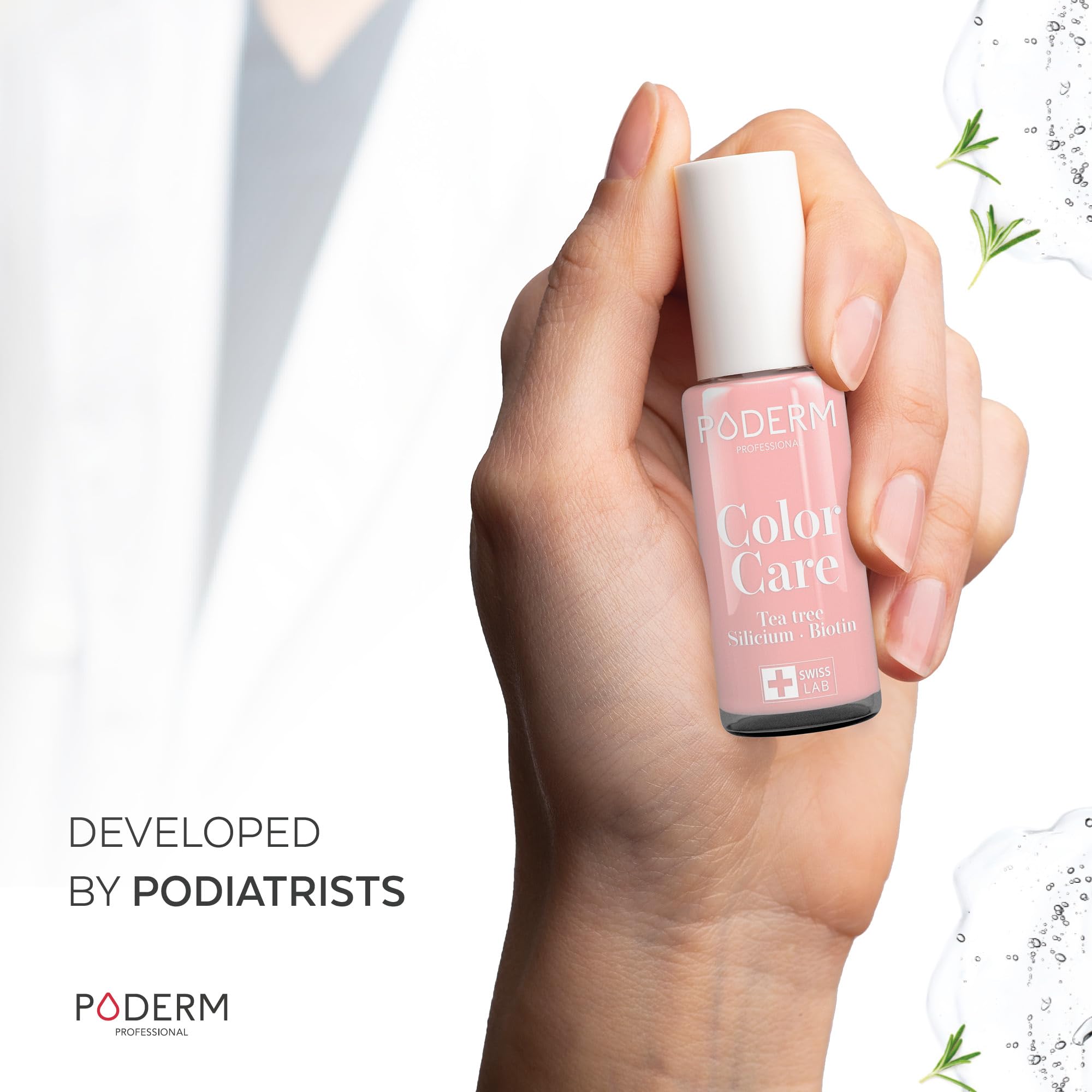 PODERM Swiss-Made Antifungal Nail Polish β Pink | Breathable Treatment with Tea Tree, Silicon & Biotin | Strengthens, Repairs & Conceals Yellow, Brittle & Damaged Nails | Podiatrist-Developed