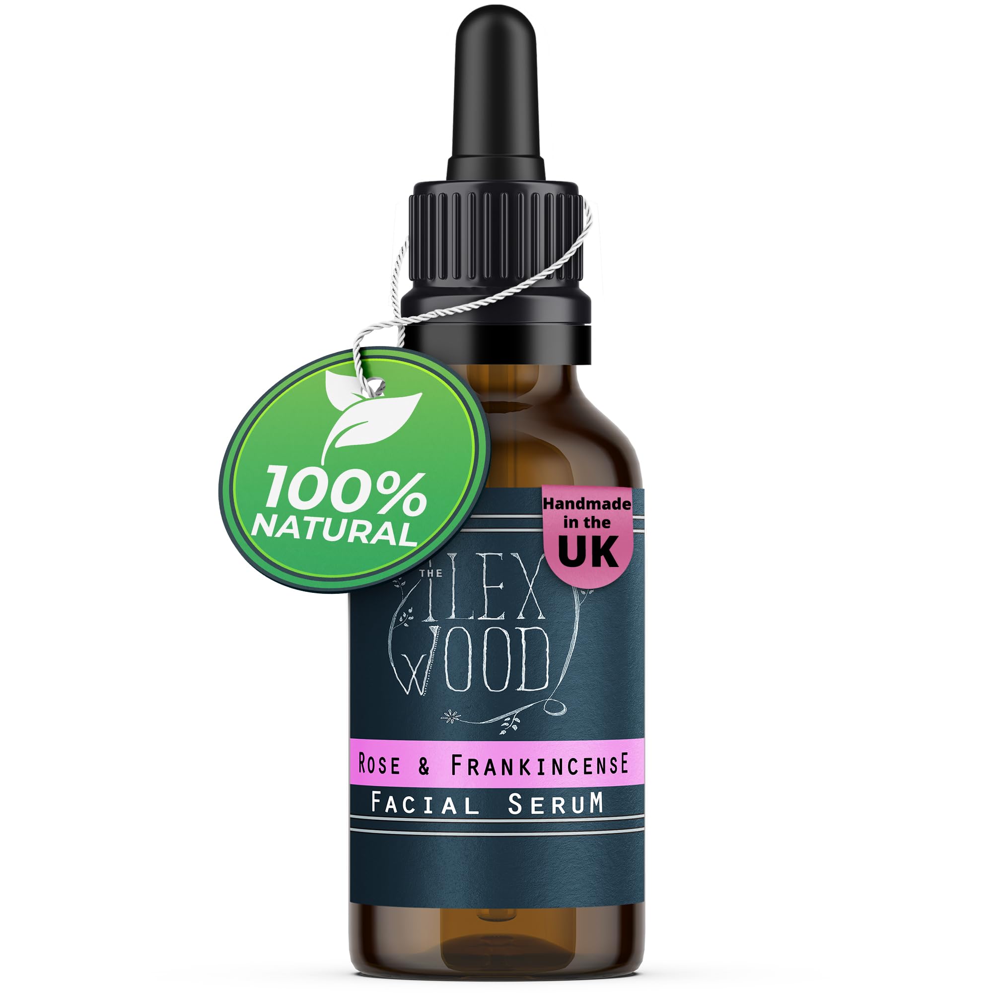 The Ilex Wood - Rose and Frankincense Face Serum - 100% Natural, Vegan, Moisturising, Anti Ageing, Wrinkle & Line Reducing Ingredients, Cruelty Free, Palm Oil Free, Plastic Free, Handcrafted - 20ml (0.68 fl oz)