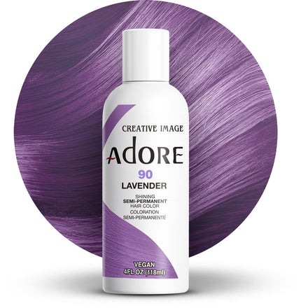 Adore Semi Permanent Hair Color - Vegan and Cruelty-Free Purple Hair Dye - 4 Fl Oz - 090 Lavender (Pack of 1)