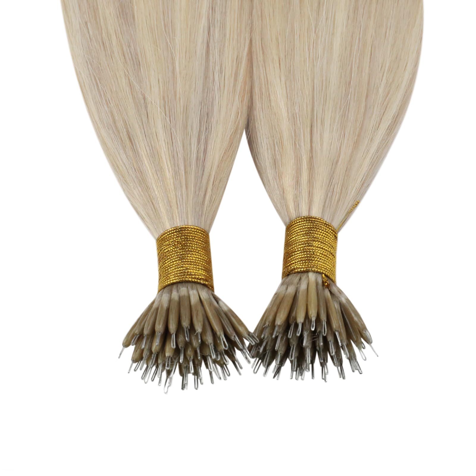 YoungSee Nano Hair Extensions Blonde 16inch Nano Bead Hair Extensions Human Hair Warm Ash Blonde Highlight Bleach Blonde Nano Ring Extension Highlights Soft 50s 50g