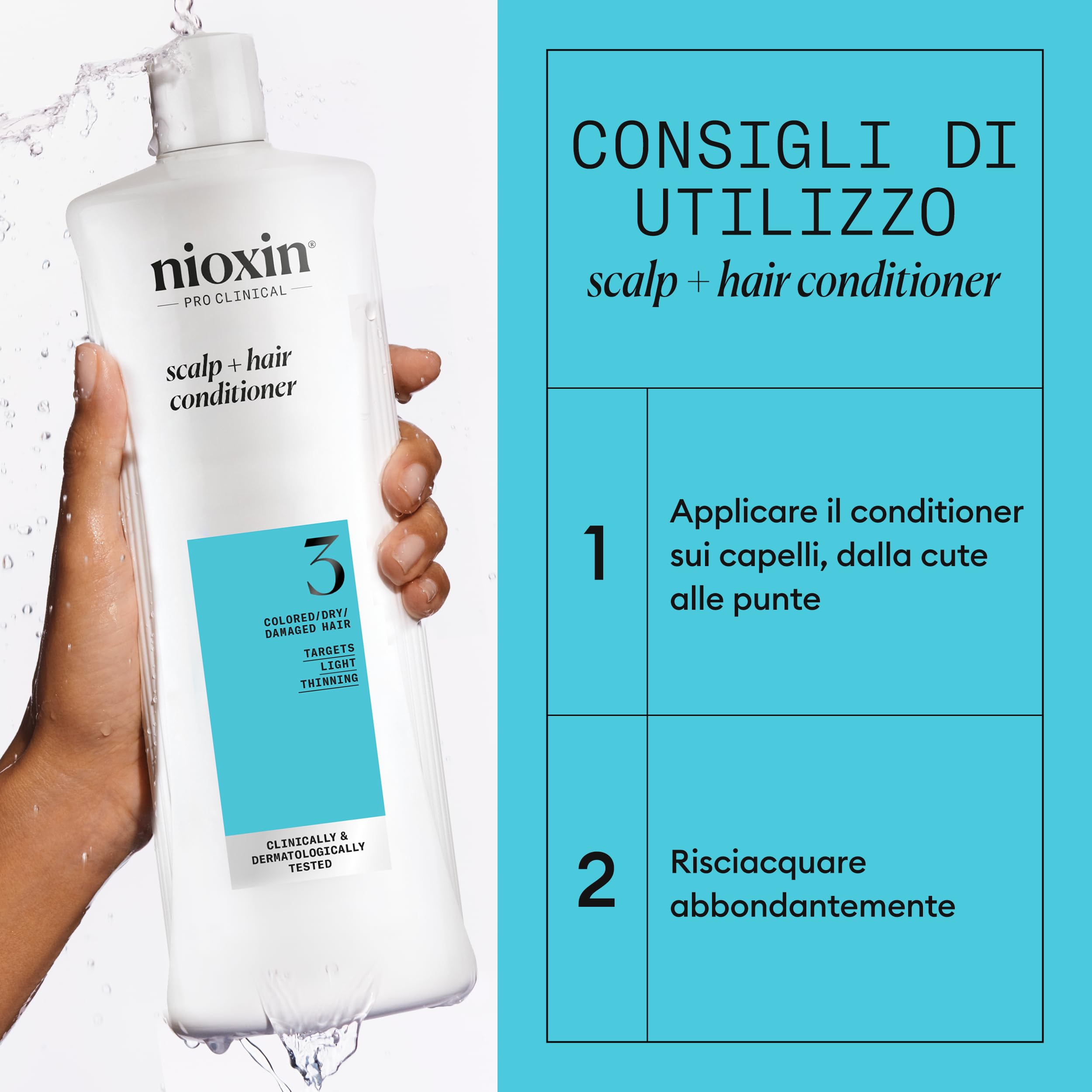 Nioxin System 3 Scalp + Hair Conditioner - Hair Thickening Conditioner for Coloured, Dry and Damaged Hair with Light Thinning - with Biotin & Niacinamide, 1L
