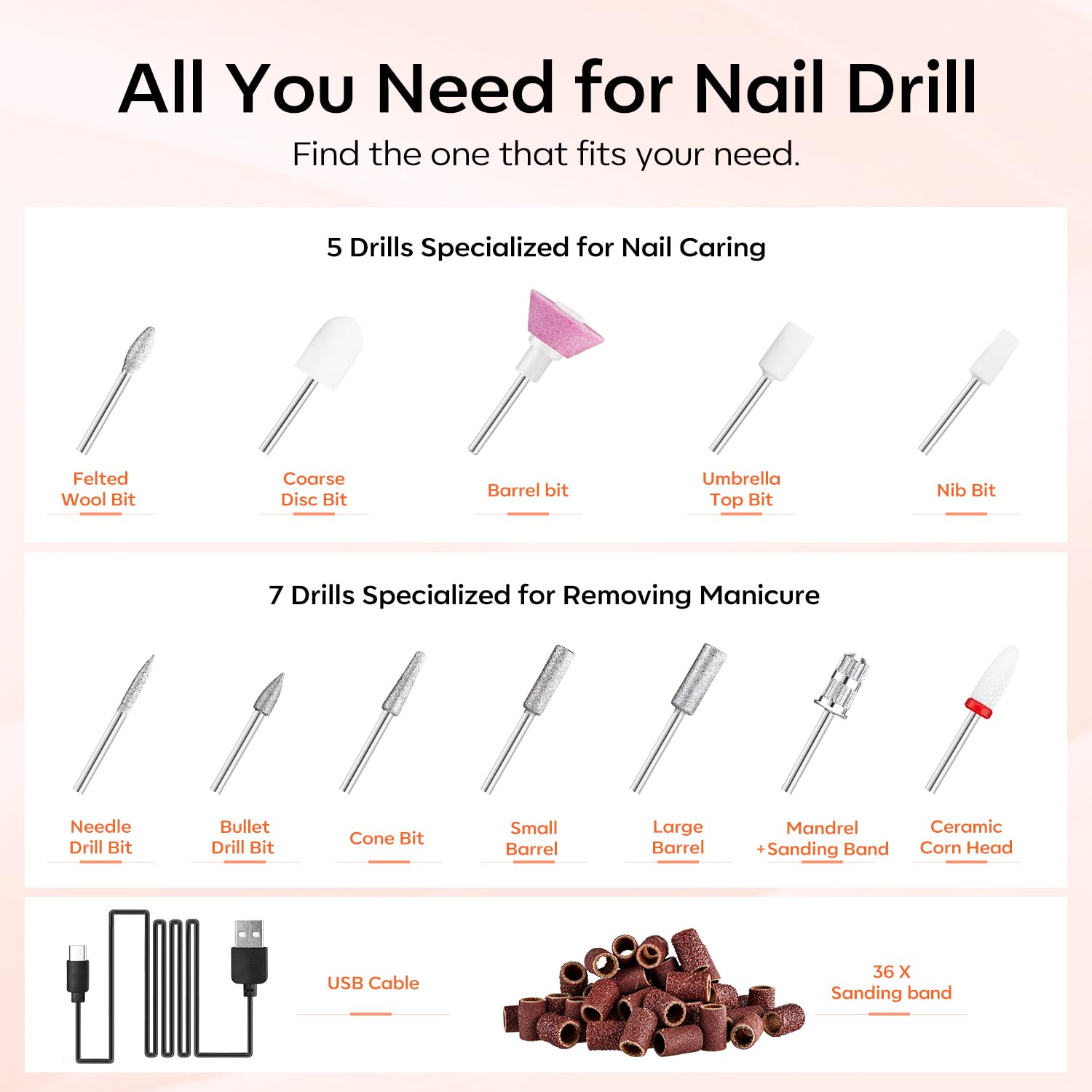 Modelones Cordless Nail Drill, 25000RPM Electric Nail File with LED Light for Acrylic Gel Nails, Professional Manicure Pedicure Kit