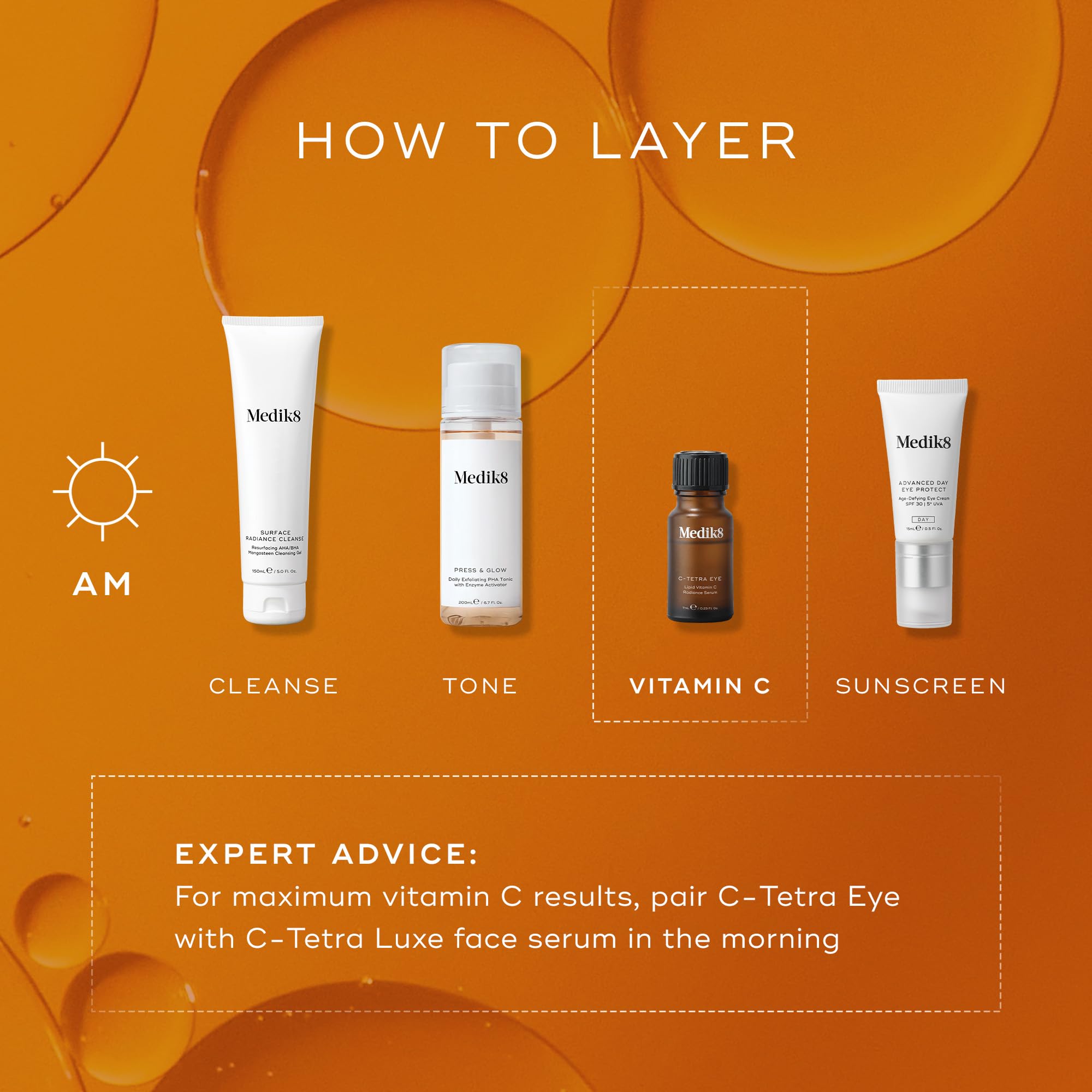 Medik8 C-Tetra Eye Serum - Lipid 14% Vitamin C Radiance Serum - For Visibly Brighter, Smoother & Energised Eyes - 7ml