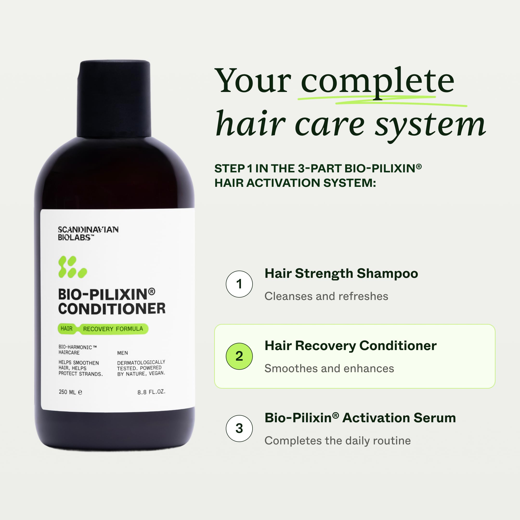 Scandinavian Biolabs Bio-Pilixin® Hair Recovery Conditioner For Men | Prevents Split & Damaged Ends, Restores Weak Hair, Dermatologically Tested, Made in Denmark, 250 mL / 8.8 Oz