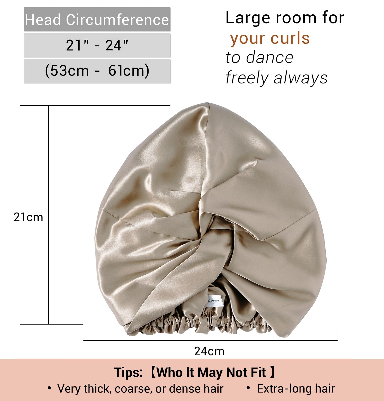 LaCourse 100% Genuine 22Momme Silk Bonnet for Sleeping, Double-Layered Mulberry Silk Hair Wrap with Premium Elastic Stay on Head. (One Size,Caramel)