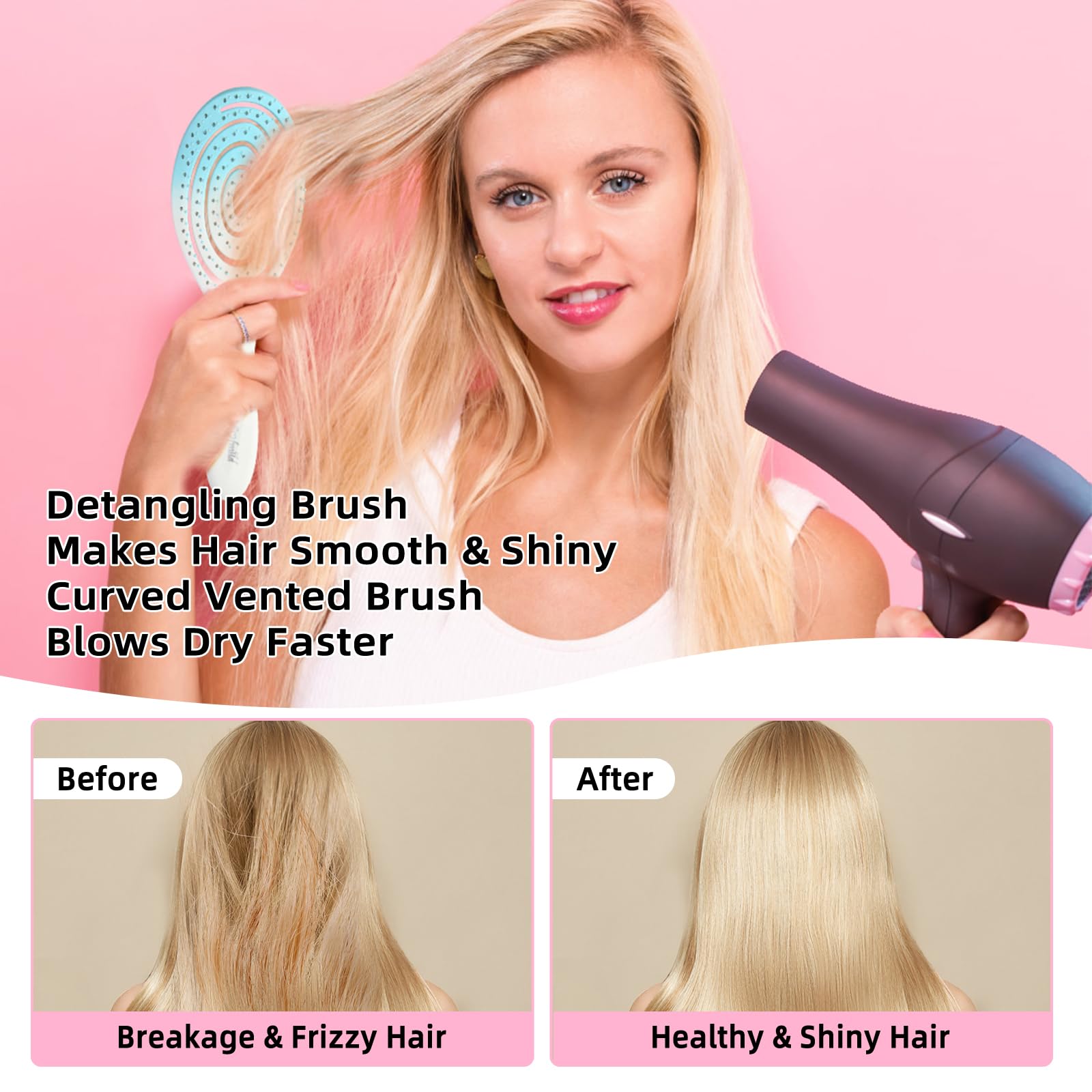 Hair Brush, 2 Pcs Detangling Brush 100% Bio-Friendly Detangler Brush with Soft Bristles for Straight, Curly, Women, Men, Kids Wet and Dry Hair, Glide Through Tangles Knots with Ease