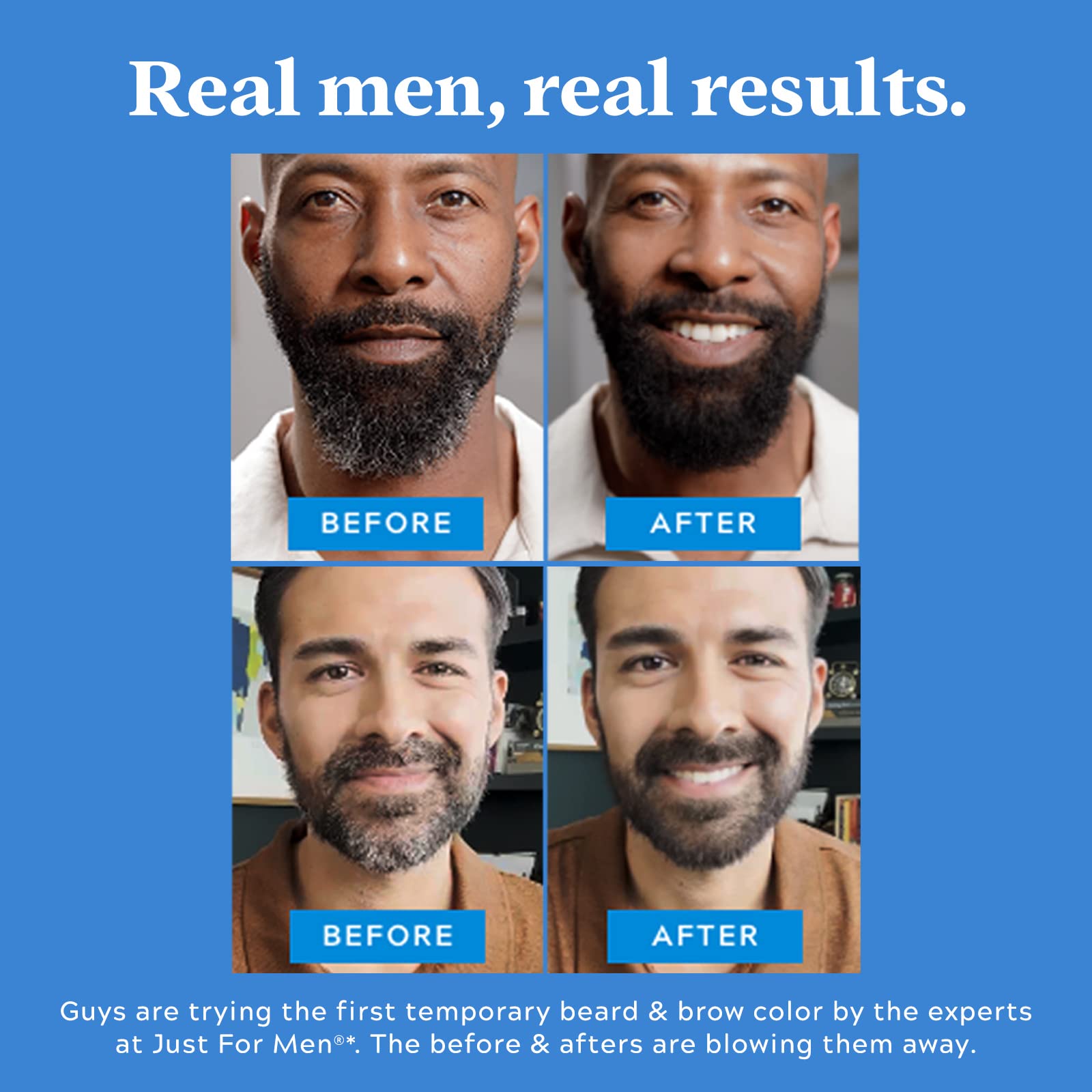 Just For Men 1-Day Beard and Brow Colour Brush, For Instant 1-Step Grey Coverage, Brush-In, Wash-Out, For A Thicker Well-Defined Look, Real Black