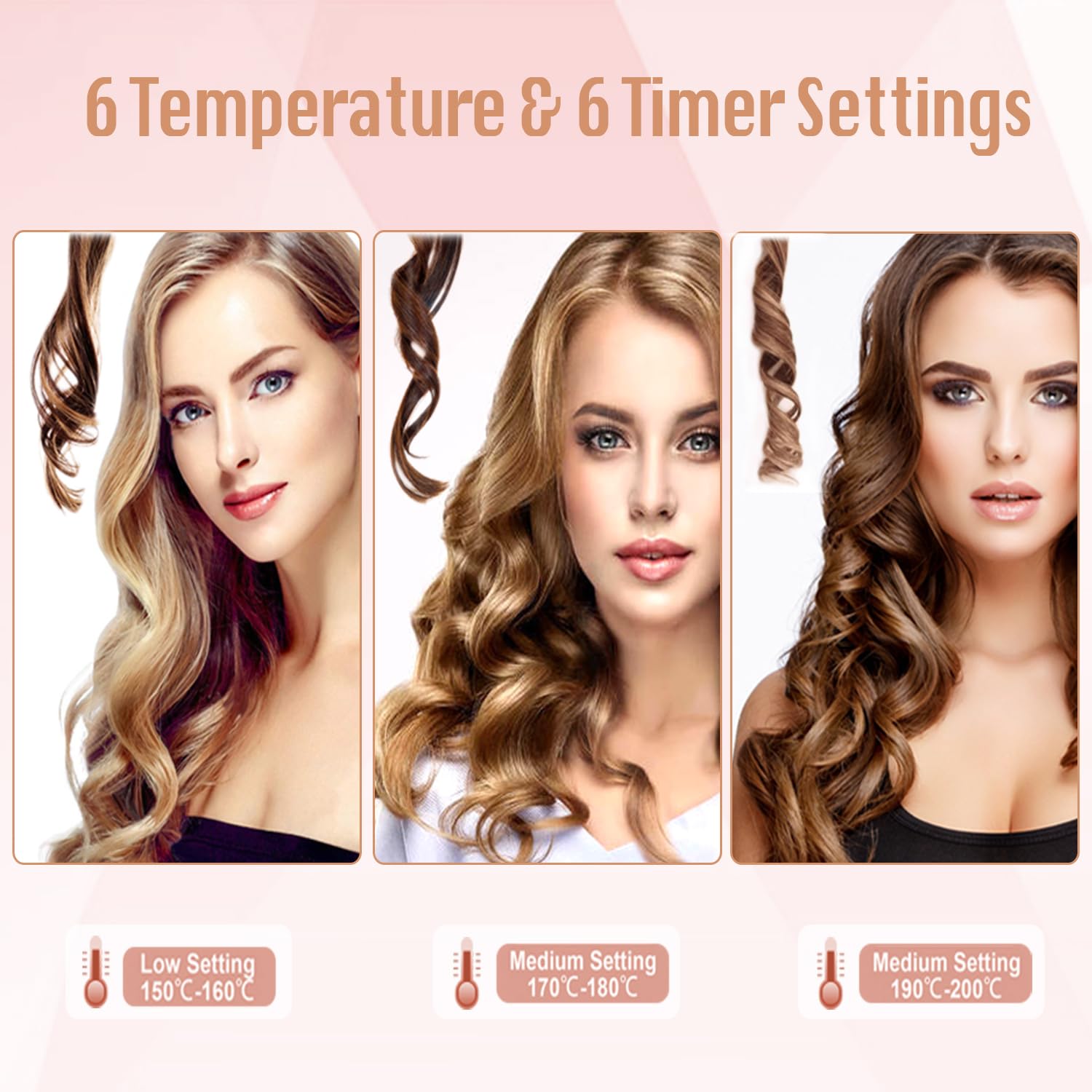 SevenPanda Hair Curler,Rotating Curling Wand Curling Tongs, Cordless Auto Curler,Long Lasting with Ceramic Professional Hair Crimper LCD Display 6 Kinds of Temp. Control & Timer Settings Curler