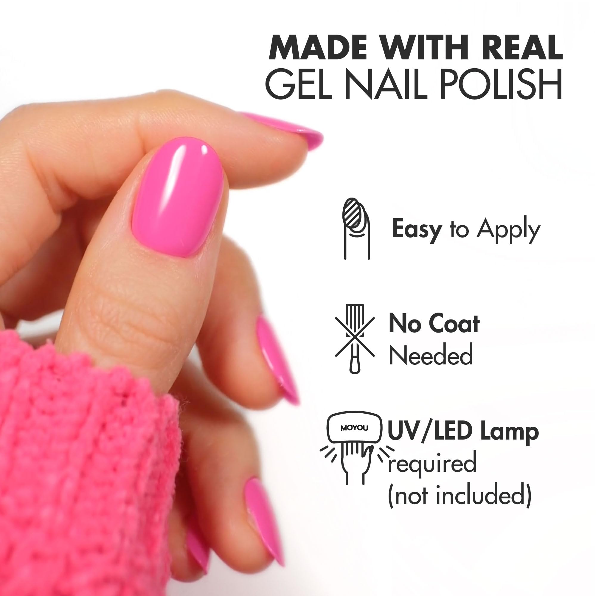 MOYOU LONDON Semi Cured Gel Nail Strips - 20 Pcs. Nail Wraps for Salon-Quality Manicure - Works with Any UV Lamp - Easy to Apply, Trim, & Remove Gel Stickers