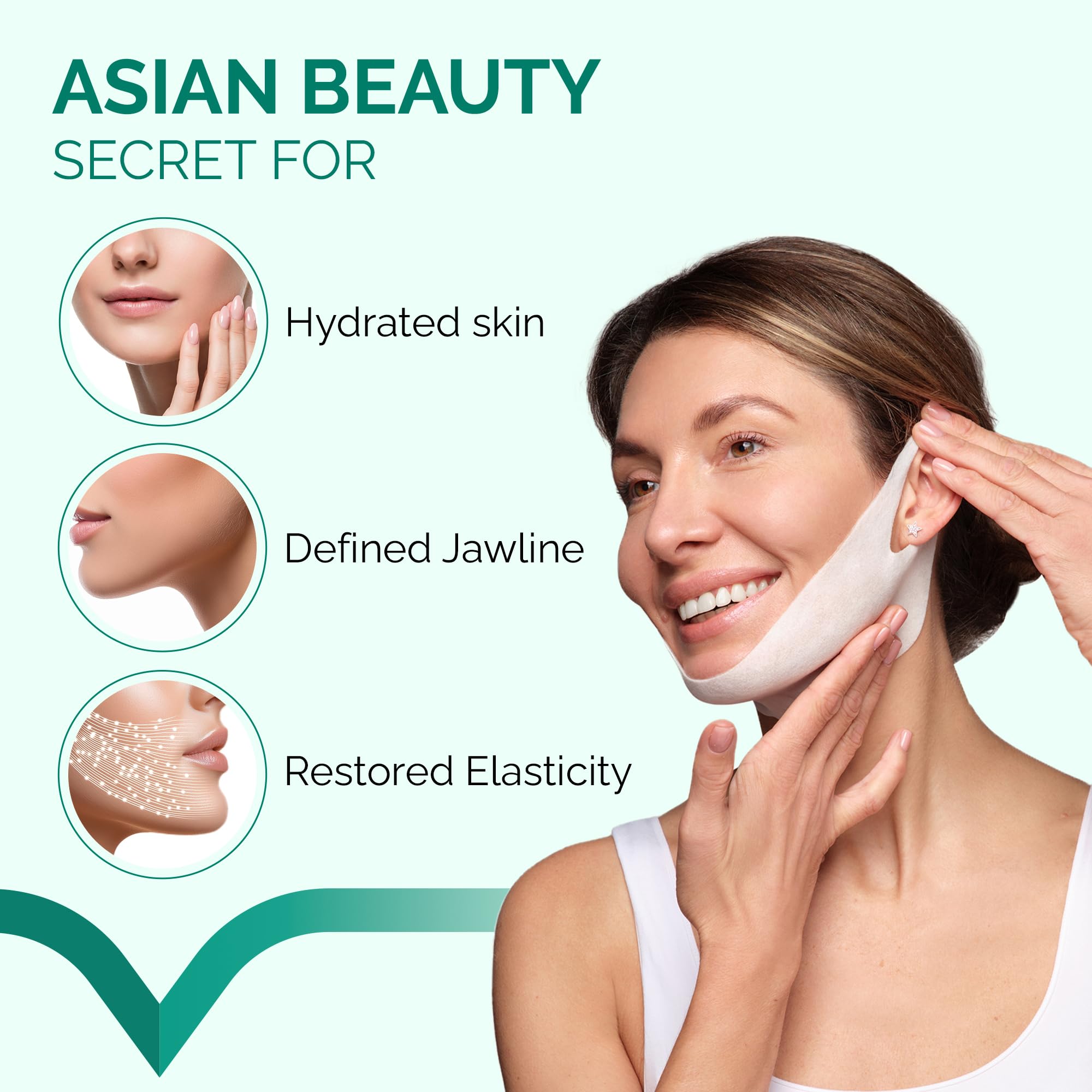 Plantifique Collagen Face Mask V-Line 10 Pcs for Skin Firming & Tightening, Double Chin & Jawline Lifting