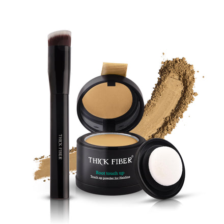 THICK FIBER Root Touch Up Powder - Water & Sweat Resistant Hair Loss Concealer Set for Thinning Hair Women, Includes Brush (Medium Blonde)