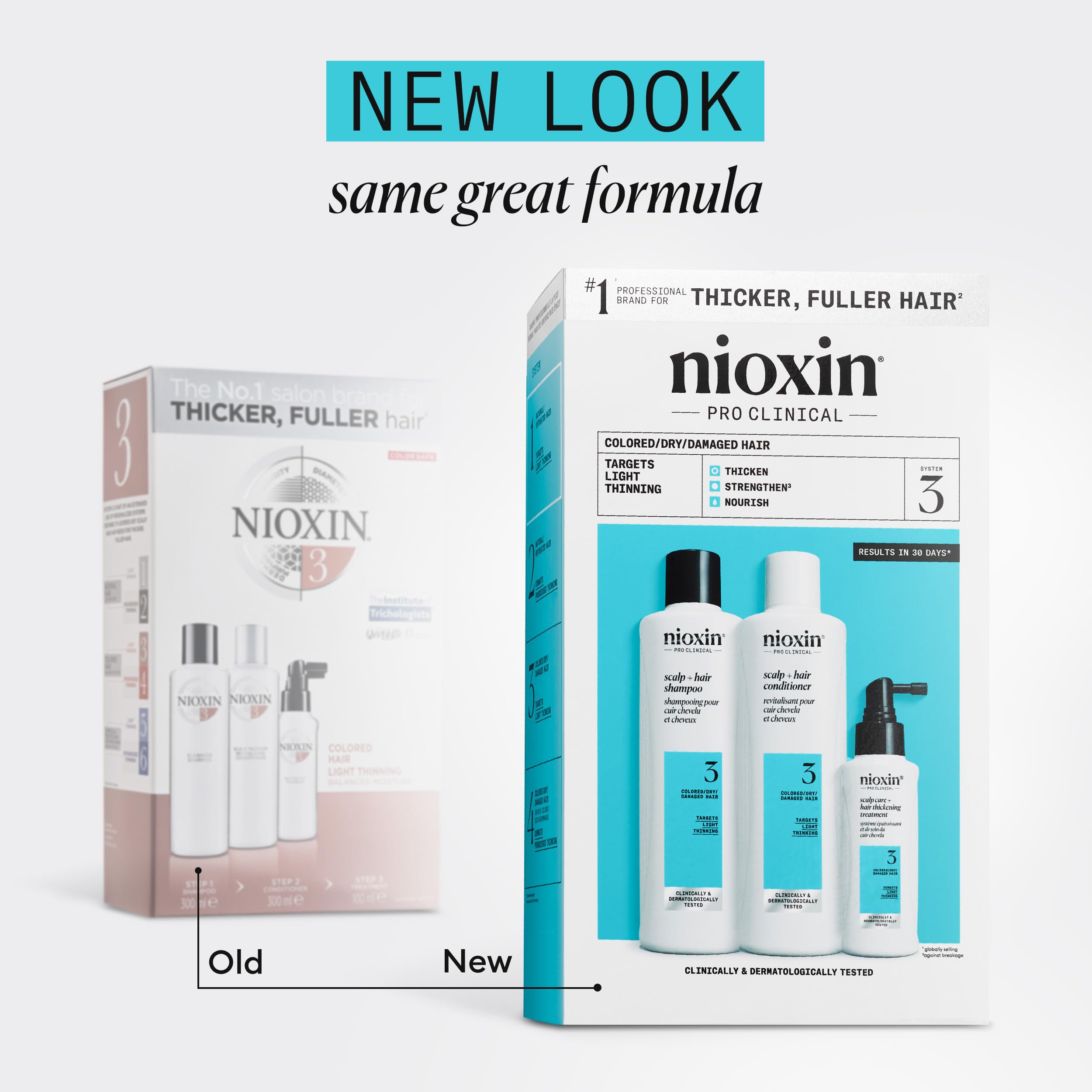 Nioxin Scalp + Hair Thickening System 3 Loyalty Kit - Hair Thickening System for Coloured, Dry and Damaged Hair with Light Thinning - Shampoo, Conditioner and Scalp Treatment, 300+300+100ml