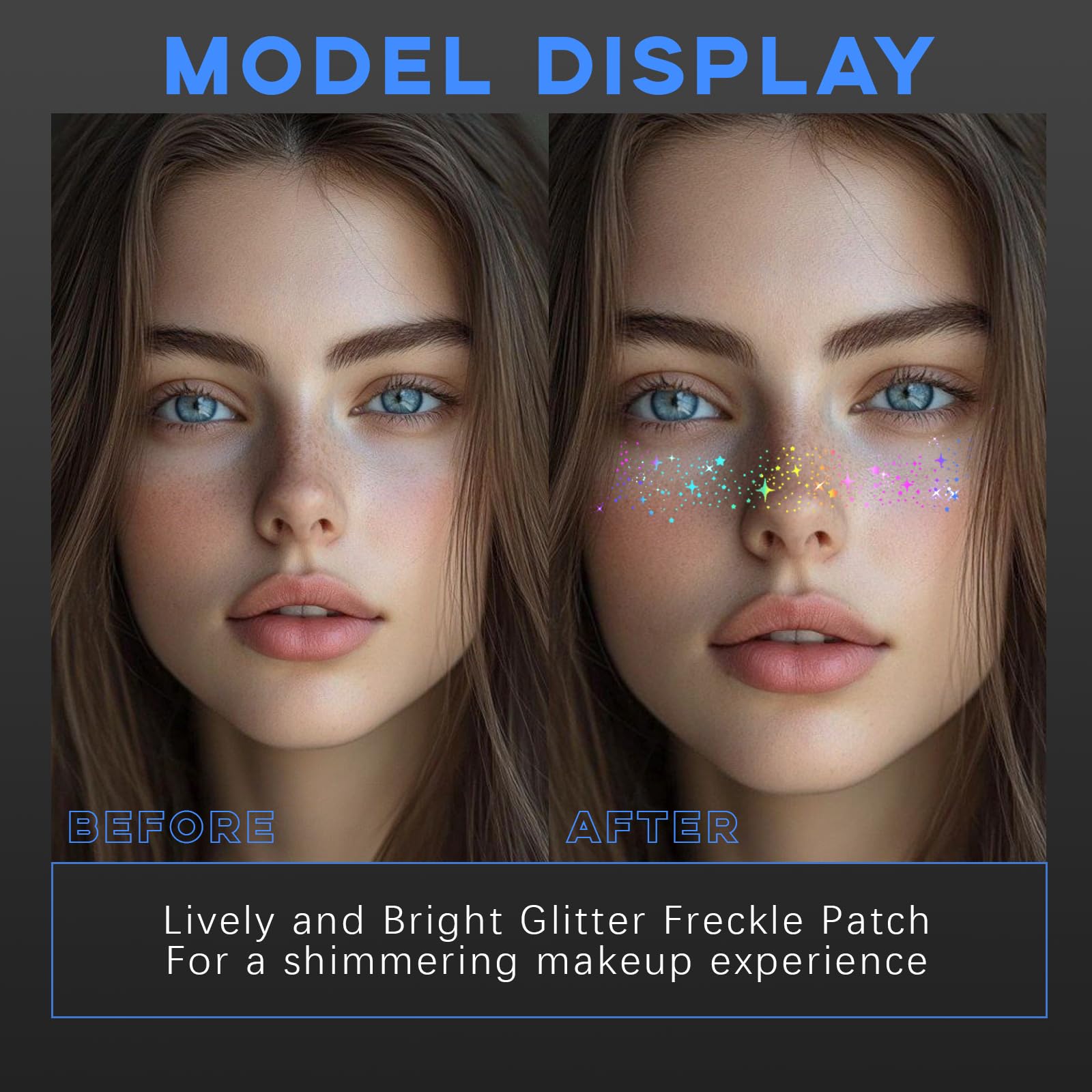 Noerrors Glitter Freckles Face Tattoo, 10pcs Multichrome Holographic Sparkle Face Glitter Speckles Patches, Waterproof Metallic Cute Star Temporary Tattoo Stickers Makeup Festival Rave Accessories