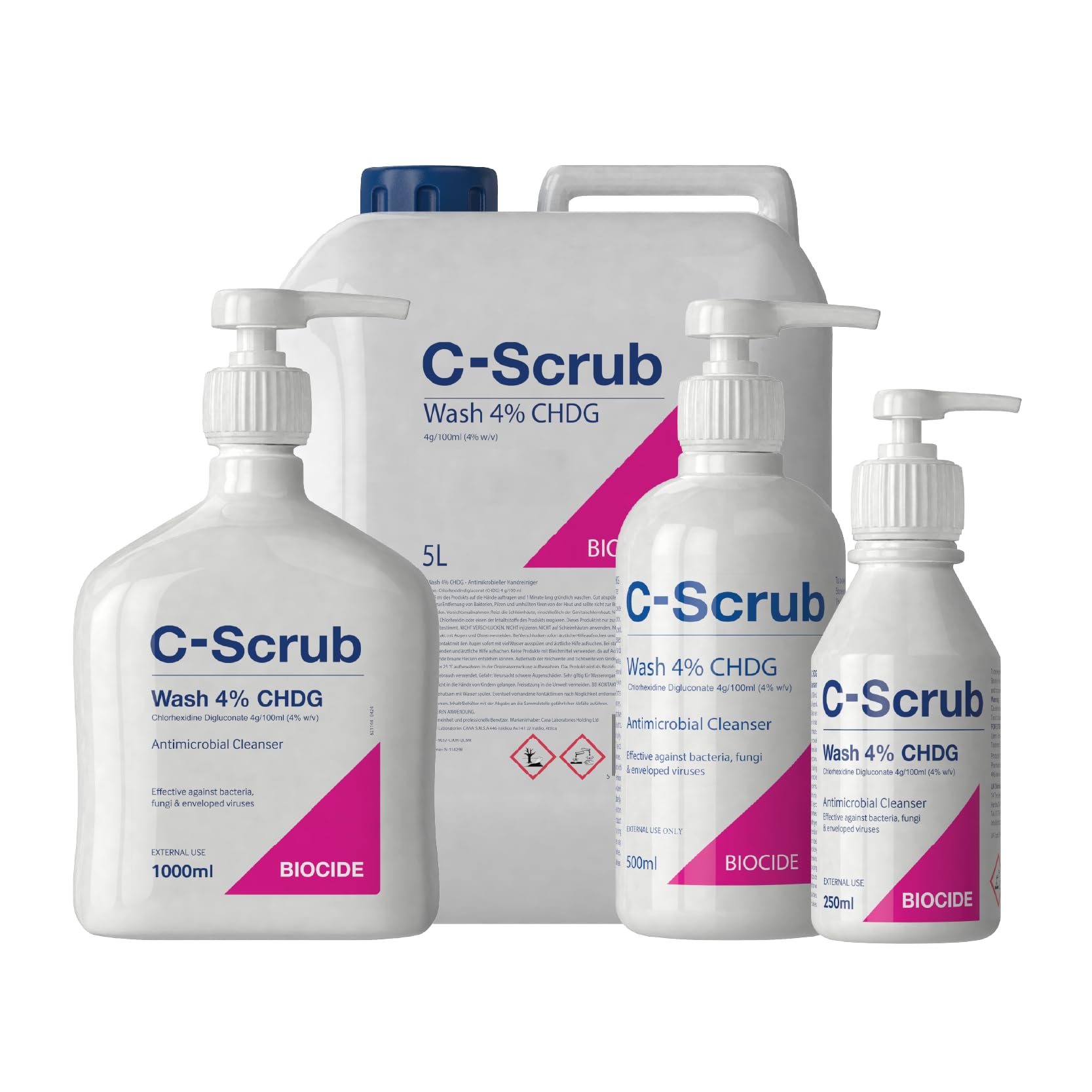 C-Scrub Wash Chlorhexidine 4% w/v | 1000ml | Anti-Microbial Hand, Skin Cleanser | Pump Dispenser | Antibacterial Wash