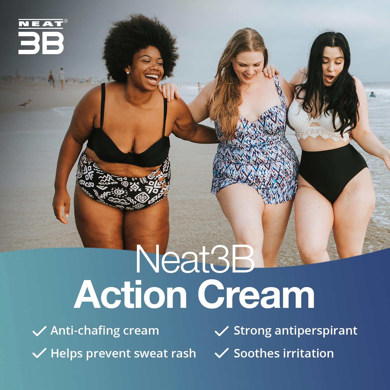 Neat 3B Action Cream - Anti Chafe Balm & Antiperspirant for Chub Rub, Sweat Rash, Sweating - Unscented Anti Chafing Chamois Cream - 75 Grams