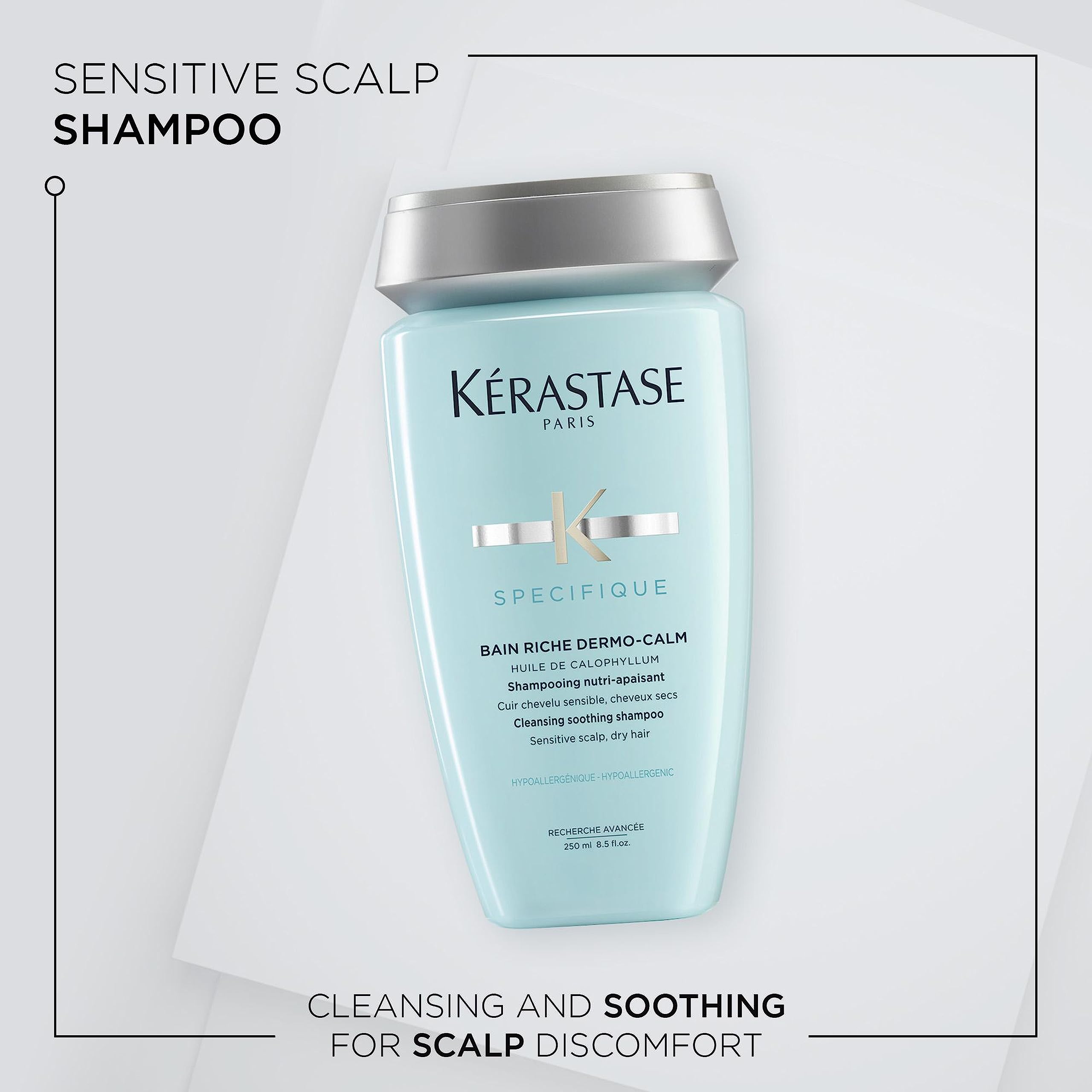 Kérastase Specifique, Cleansing and Soothing Shampoo, For Sensitive Scalps and Dry Hair, With Calophyllum Oil and Glycerine, Bain Riche Dermo-Calm, 250 ml