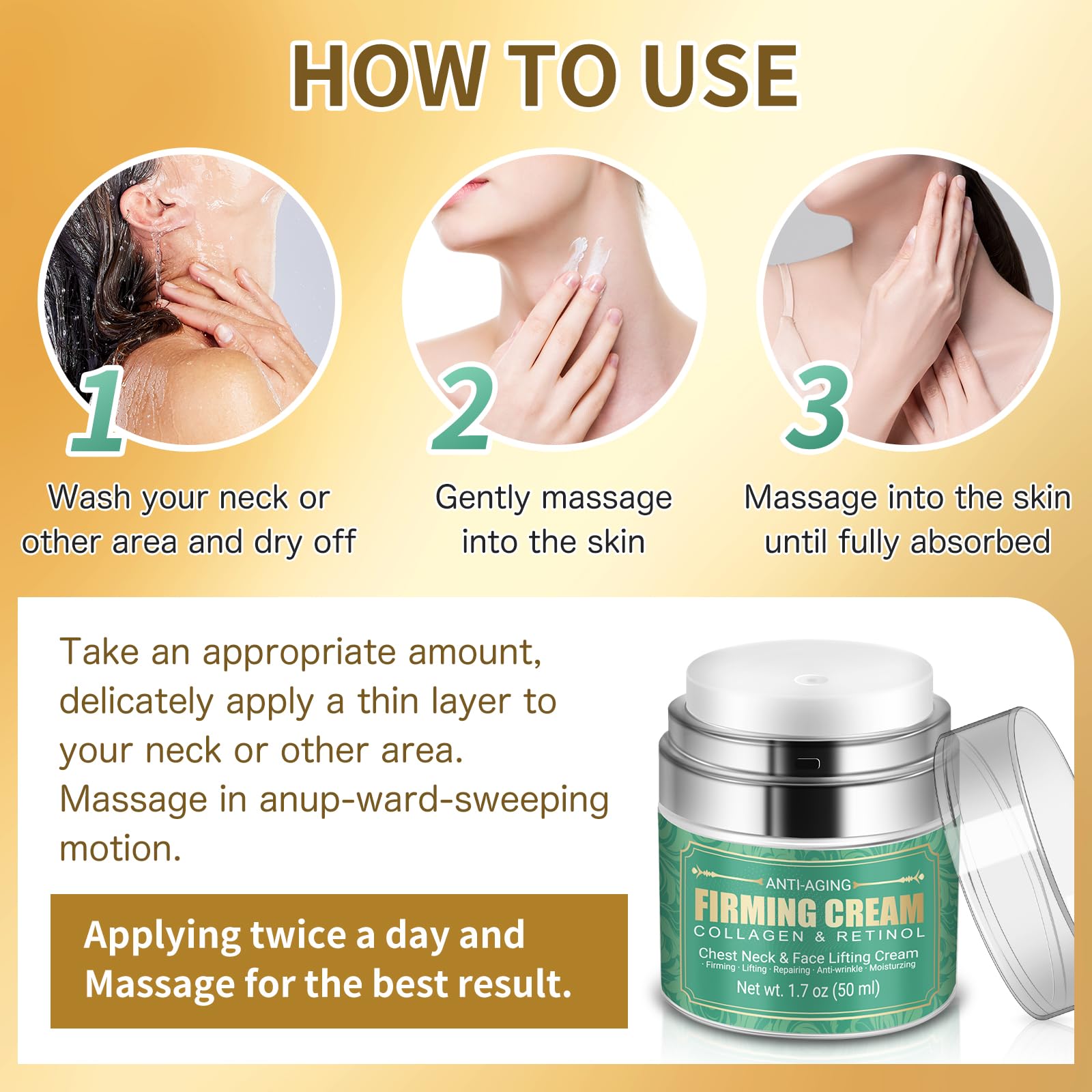Anti Aging Firming Neck Cream - Anti Wrinkle Collagen Cream, Face Moisturizer Retinol Cream, Chest Neck & Face Cream Repairing|Lifting|Moisturzing Skin Care for Men | Women(1.7 OZ)