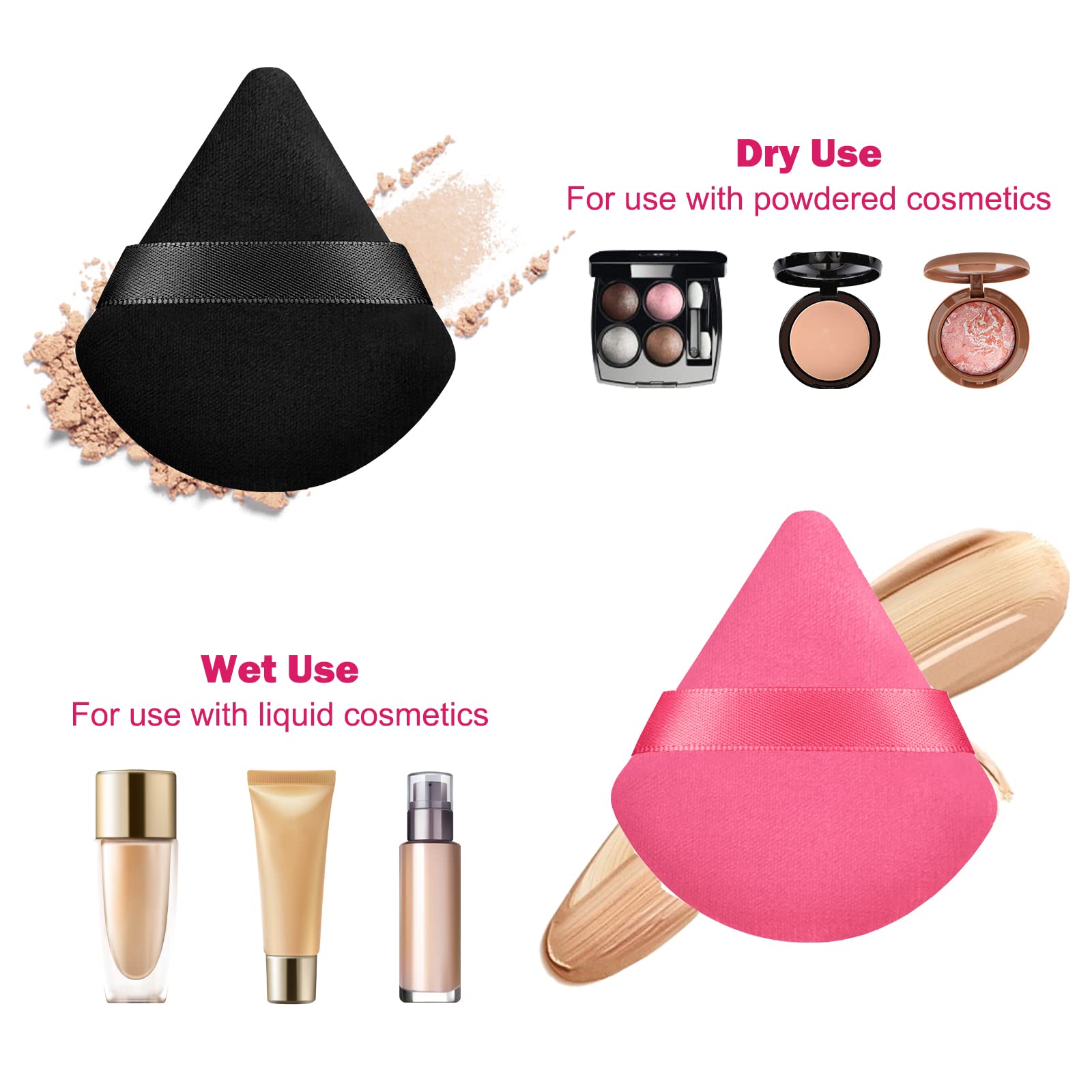 Powder Puff Makeup Puff Triangle Powder Puff Reusable Triangle Sponges with Strap for Loose Powder Cosmetic Foundation Wet Dry Makeup (Black)
