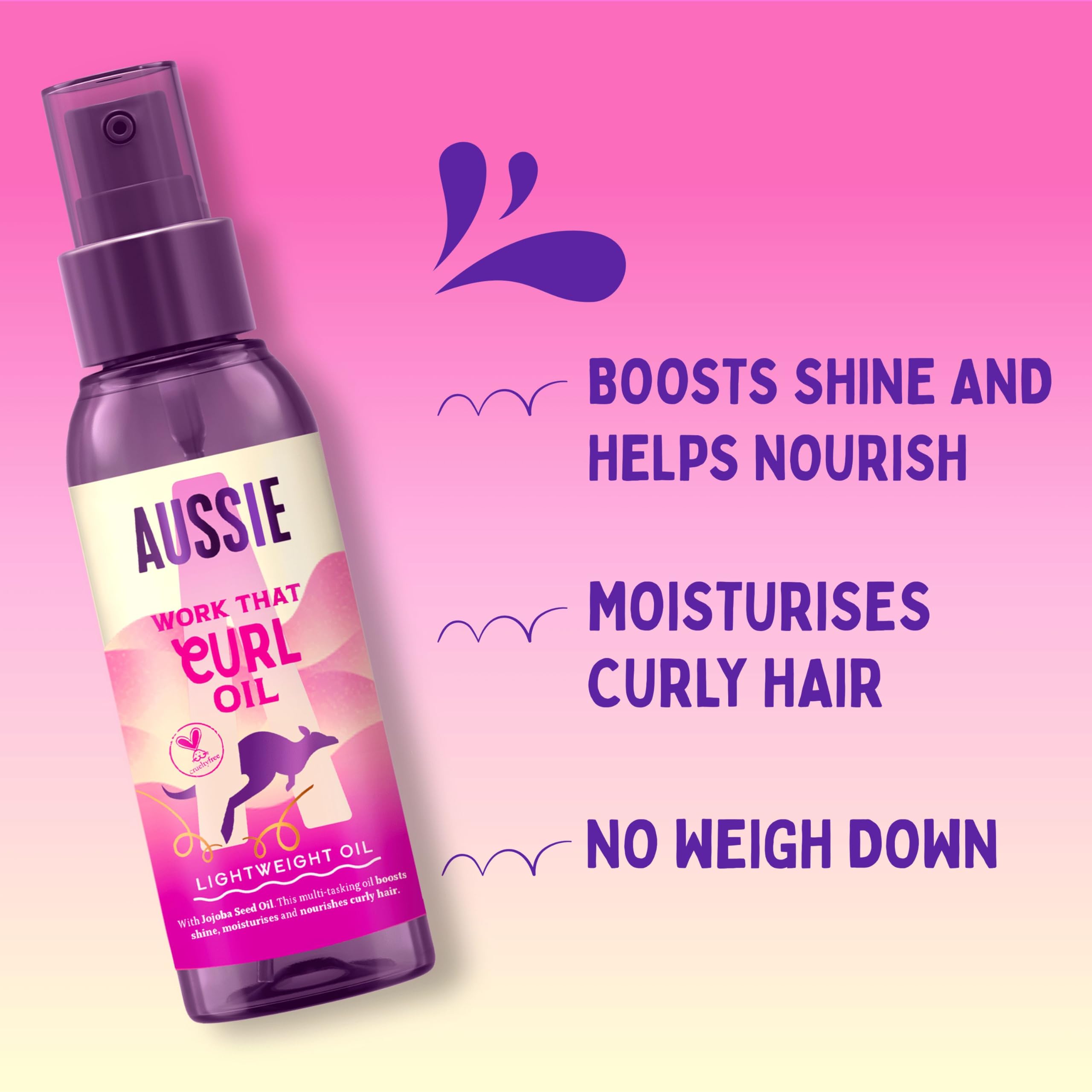 Aussie Work That Curl Lightweight Oil 100ml. Multi-Tasking Hair Serum to Boost Shine, Moisturise and Nourish Curly Hair. Infused with Jojoba Seed Oil. Vegan and Cruelty-Free
