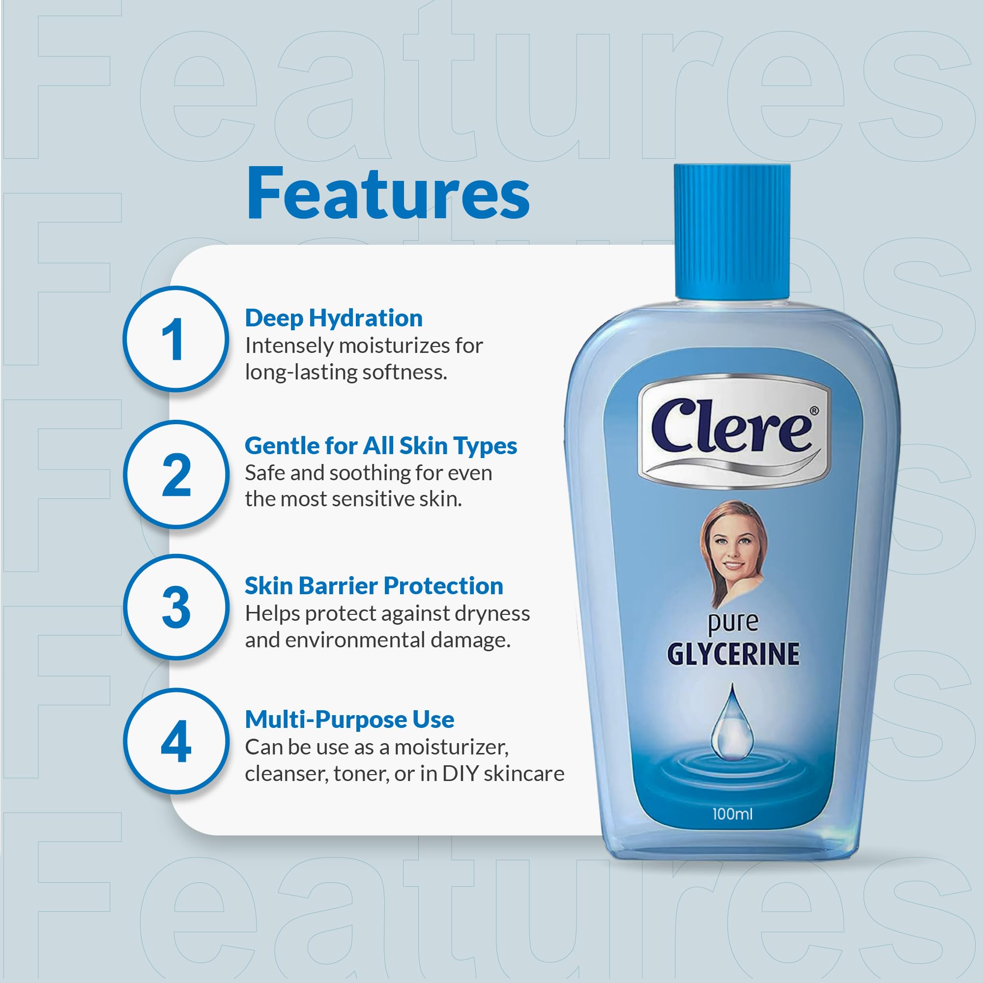 CLERE Pure Glycerine Liquid For Versatile Skin Care, Softening and Moisturizing 100 ml