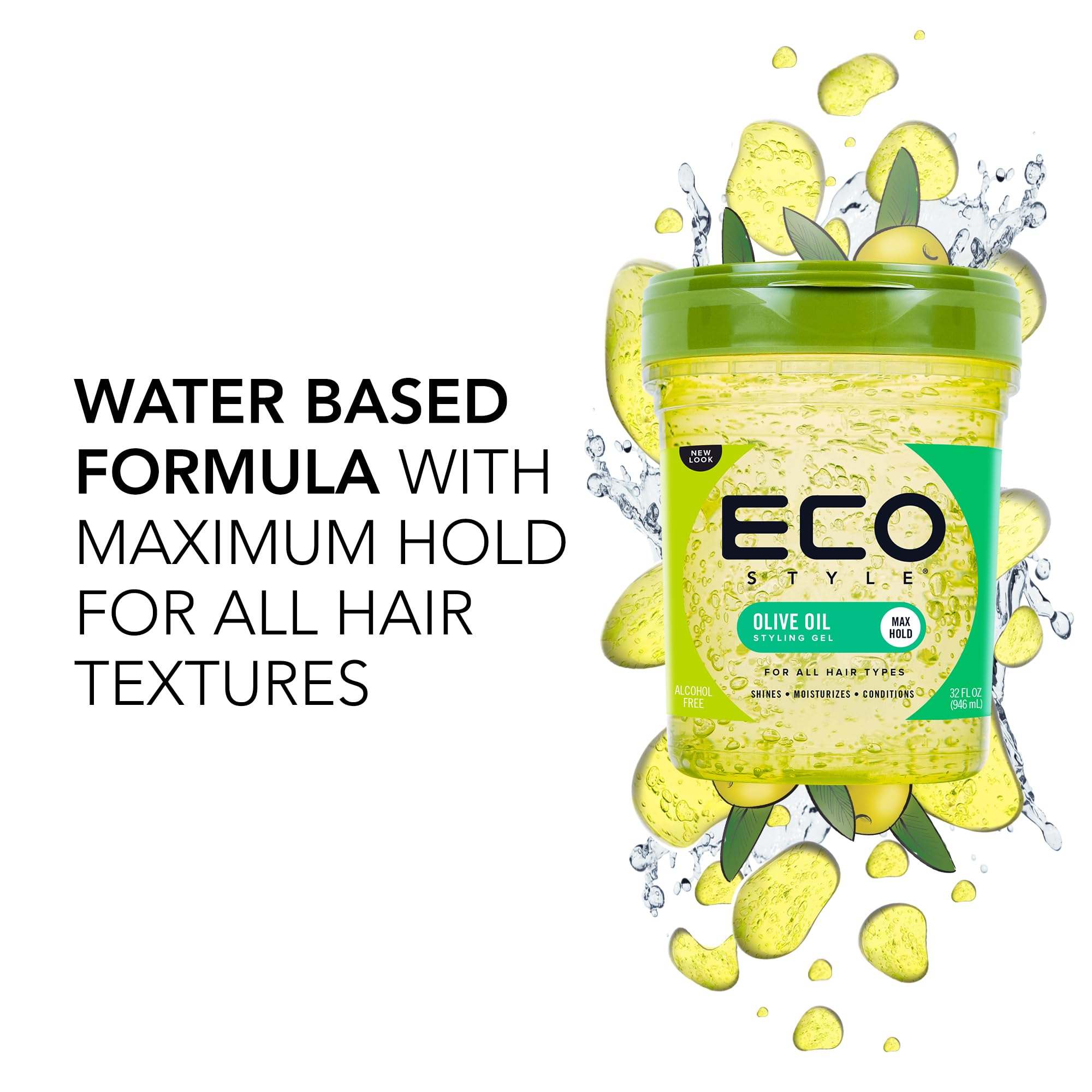 Ecoco Eco Style Gel Olive Oil - 100% Pure Olive Oil - Adds Shine And Tames Split Ends - Weightless Style - Nourishes And Repairs - Adds Moisture To The Scalp - Superior Hold - Healthy Shine - 32 Oz