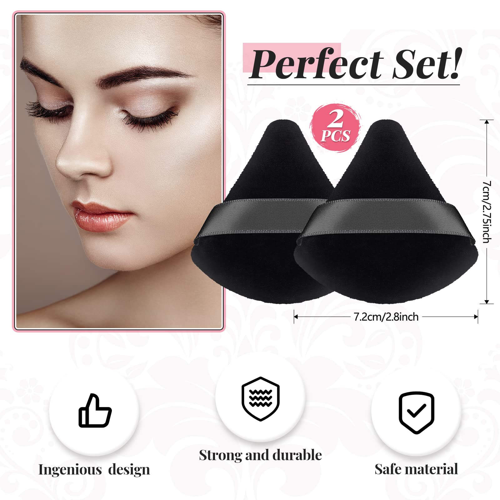 Patelai 2 Pcs Powder Puff Makeup Puff Triangle Soft Sponge Reusable Triangle Sponges with Strap for Loose Powder Cosmetic Foundation Wet Dry Makeup(Black)