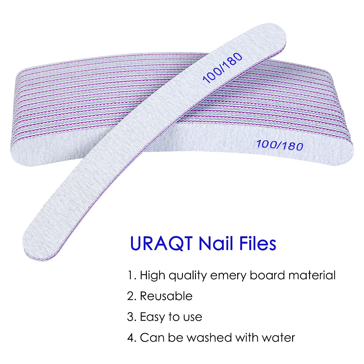 URAQT Nail Files, 15pcs Professional Curved Nail File Set, 100/180 Grit Double-Sided Emery Board Fingernail Files Manicure Tools for Natural Nail and Acrylic Nail