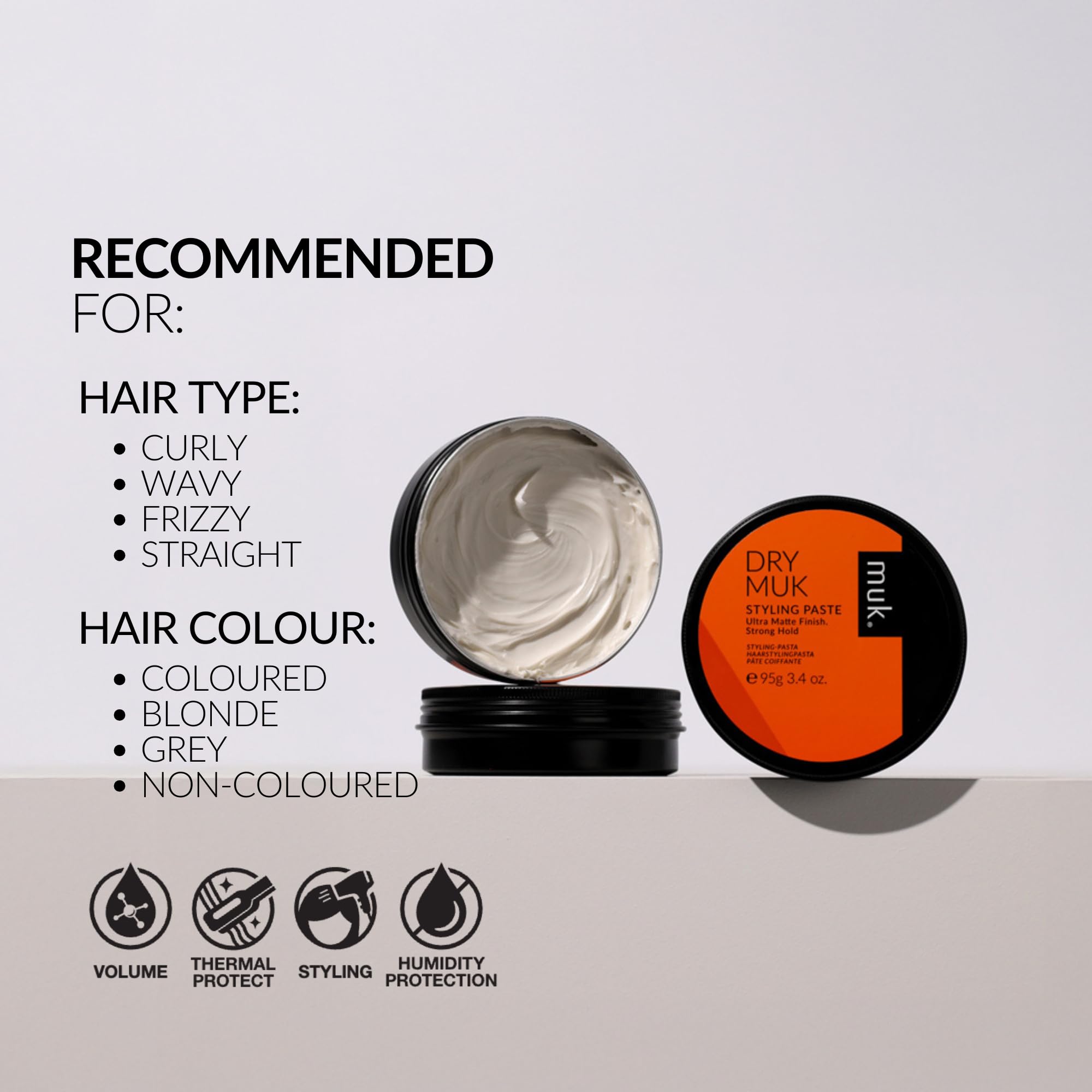 MUK. Haircare Dry Ultra Matte Styling Paste, Strong Hold Paste - 3.4oz