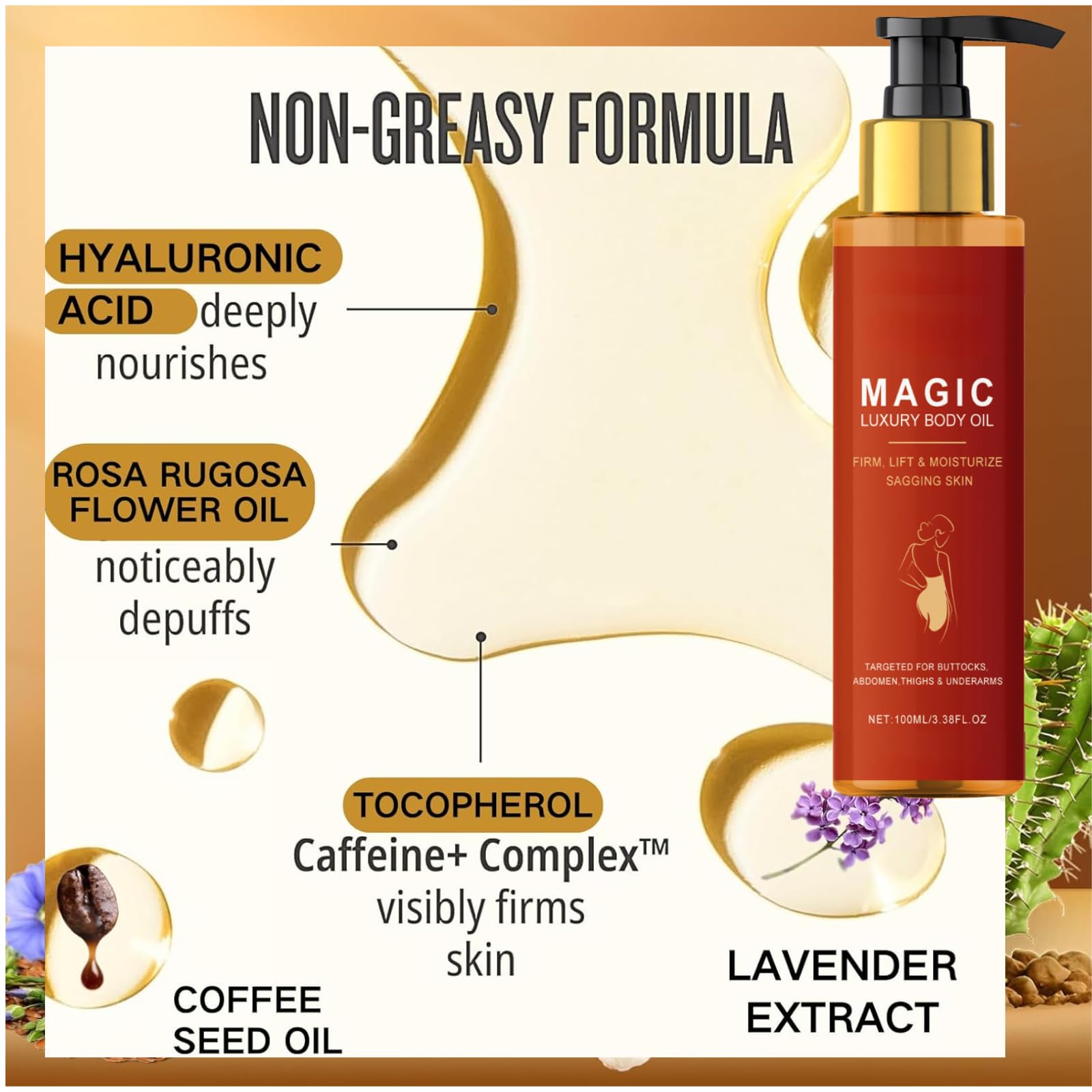 Magic Firming Body Oil with Gua Sha Tool,Magic Luxury Body Oil,Massage Oils for Scars, Wrinkles, Fine Lines & Stretch Marks, Natural Body Moisturizing Oil After-Shower Skin Care