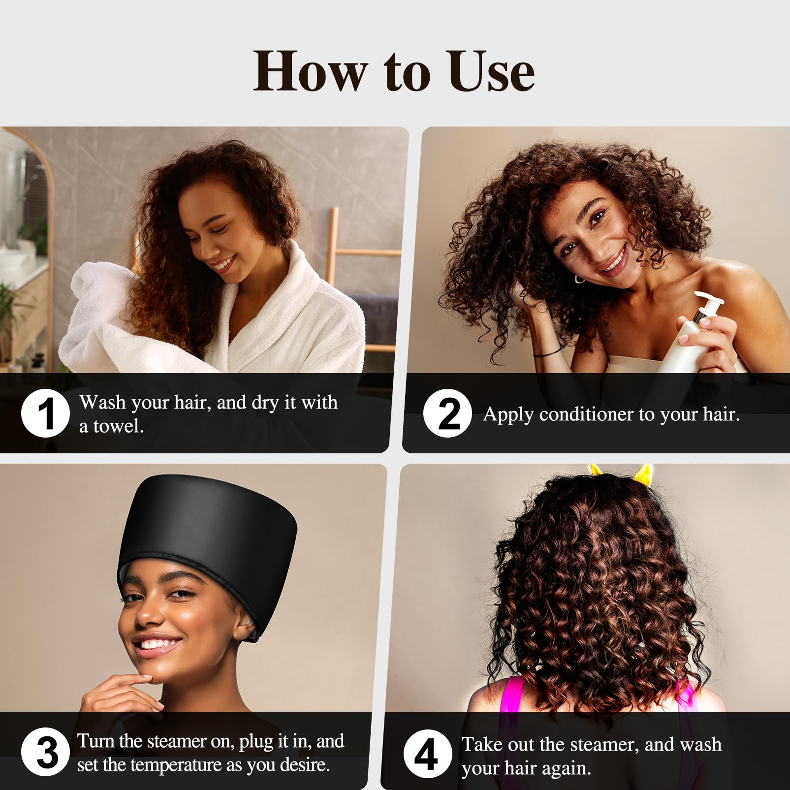 Hair Cap Treatment Steamer for Deep Conditioning - Thermal Hot Head Heat Hat Electric for Afro Hair Spa Care Home Use with 2 Mode/Black (UK Plug)