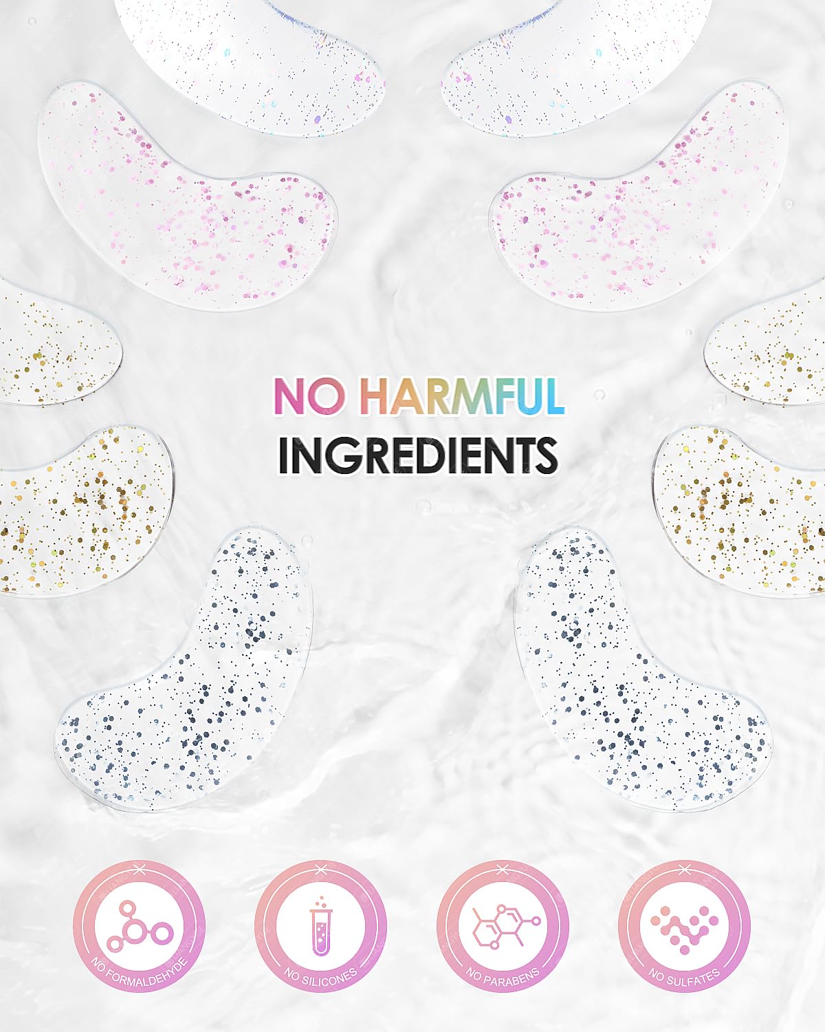 Bukamkom Collagen Eye Mask Patches, Used to Fade Eye Patches for Puffy Eyes and Dark Circles,Under Eye Patches,Tighten and Moisturize,Hyaluronic Eye Patches Transparent Glitter Eye Masks (10 pairs)